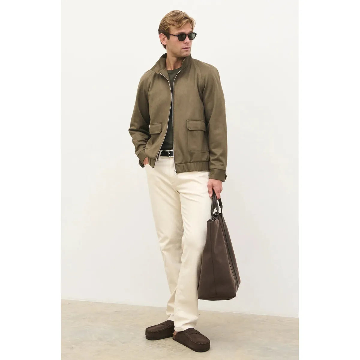 NOBL Rayne Suede Funnel Neck Jacket Dark Olive