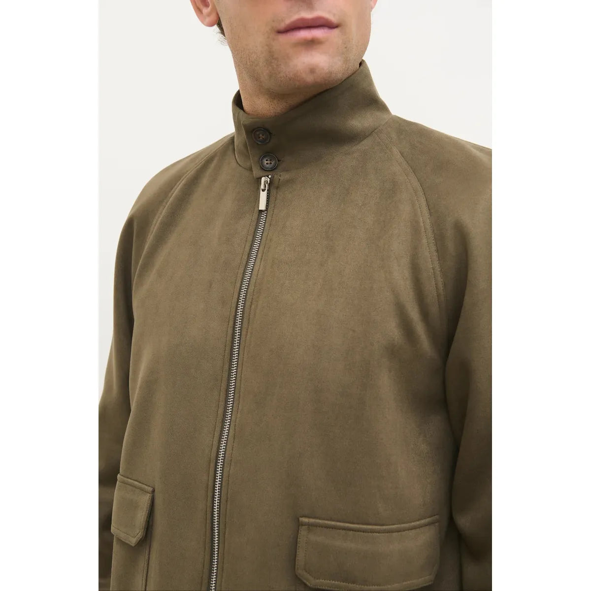 NOBL Rayne Suede Funnel Neck Jacket Dark Olive