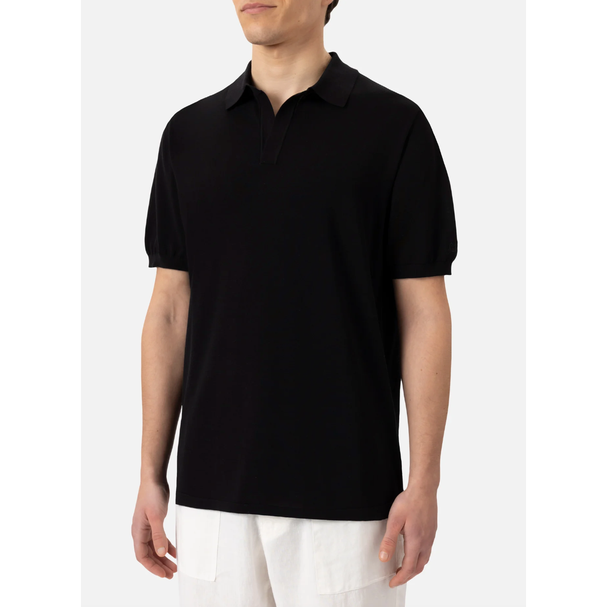 MC2 Sloan Black Silk Cotton Knitted Polo Shirt
