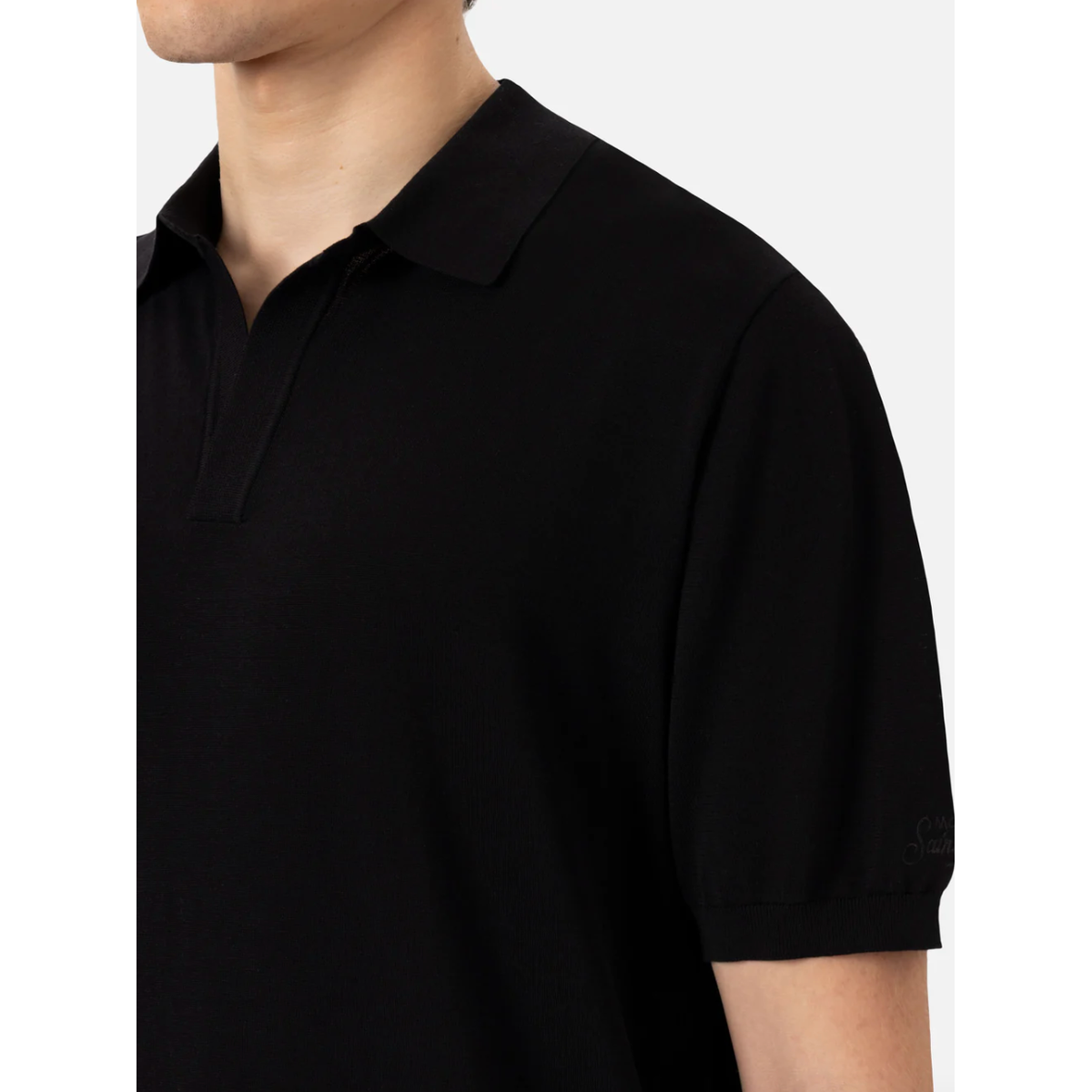 MC2 Sloan Black Silk Cotton Knitted Polo Shirt