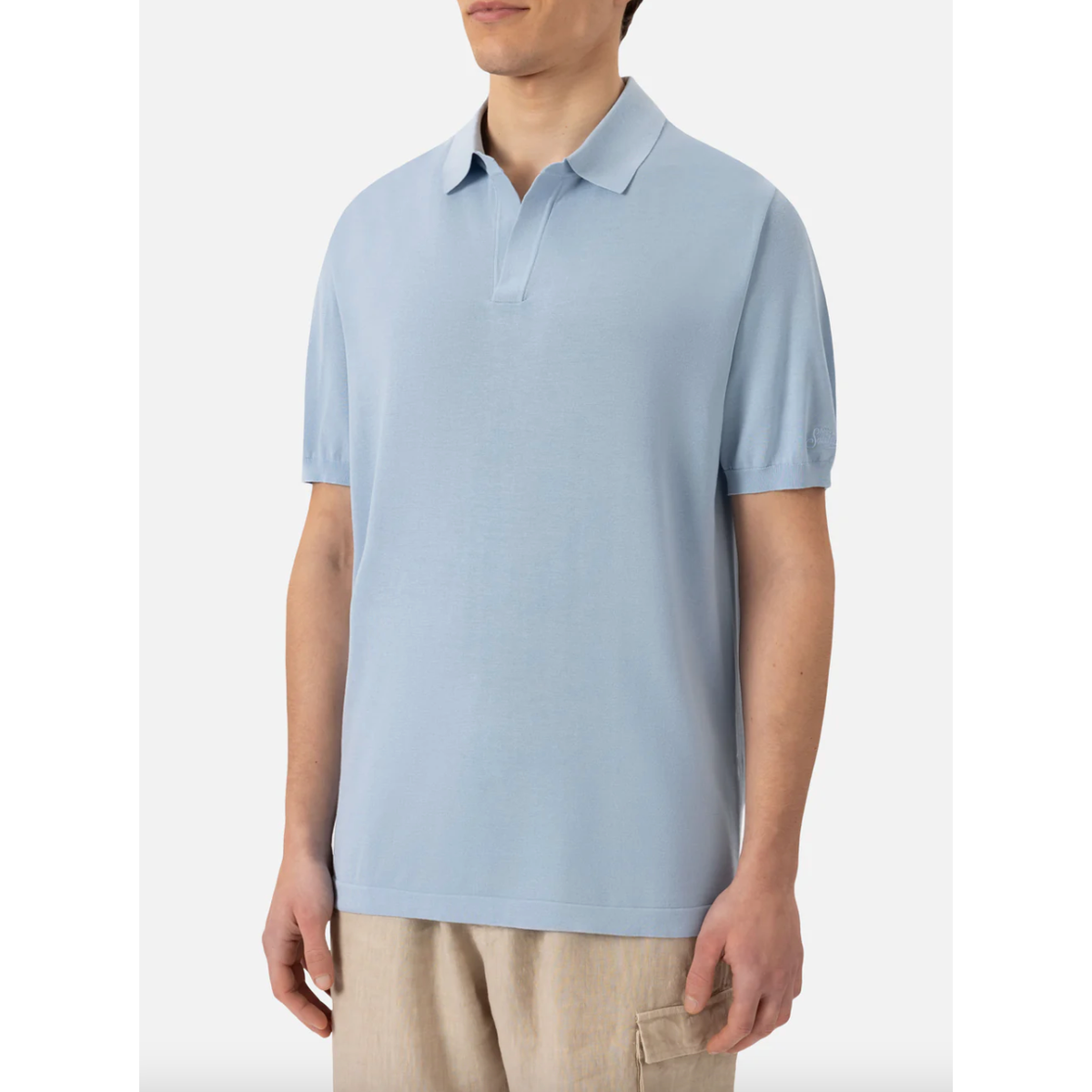 MC2 Sloan Light Blue Silk Cotton Knitted Polo Shirt