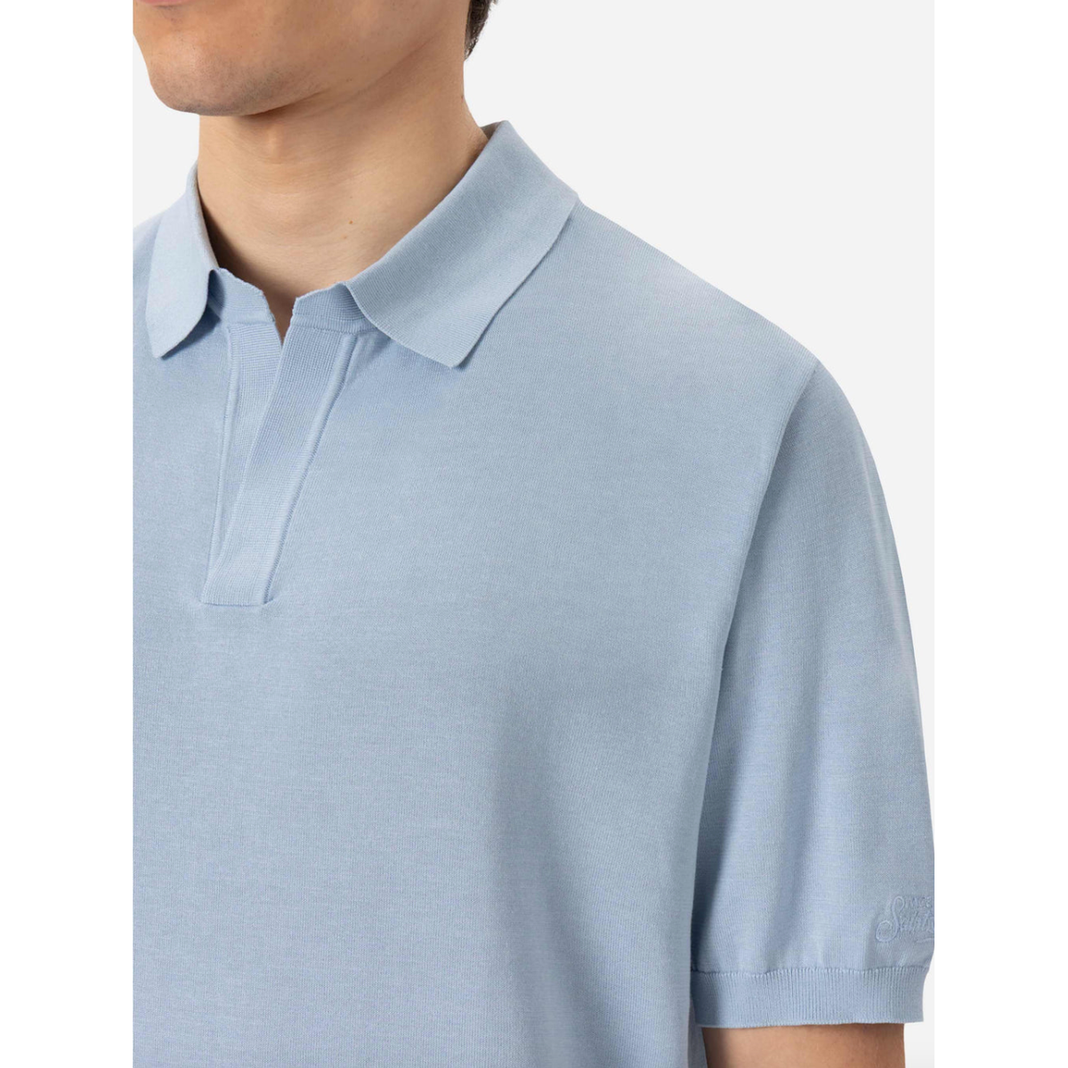 MC2 Sloan Light Blue Silk Cotton Knitted Polo Shirt