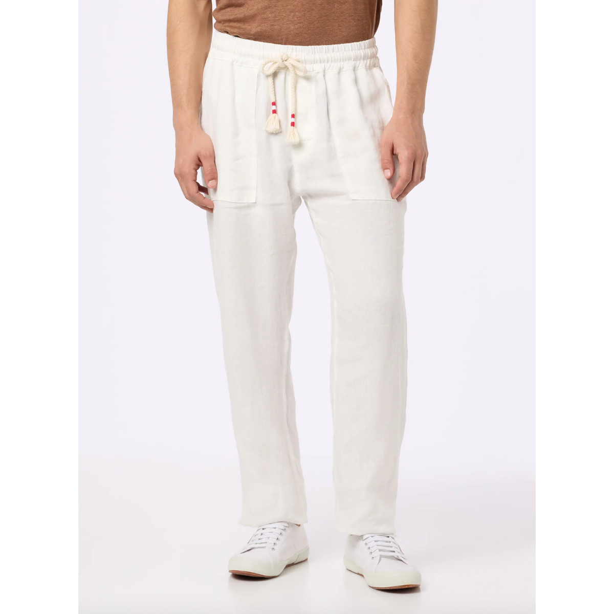 MC2 White Linen Calais Pants With Drawstring