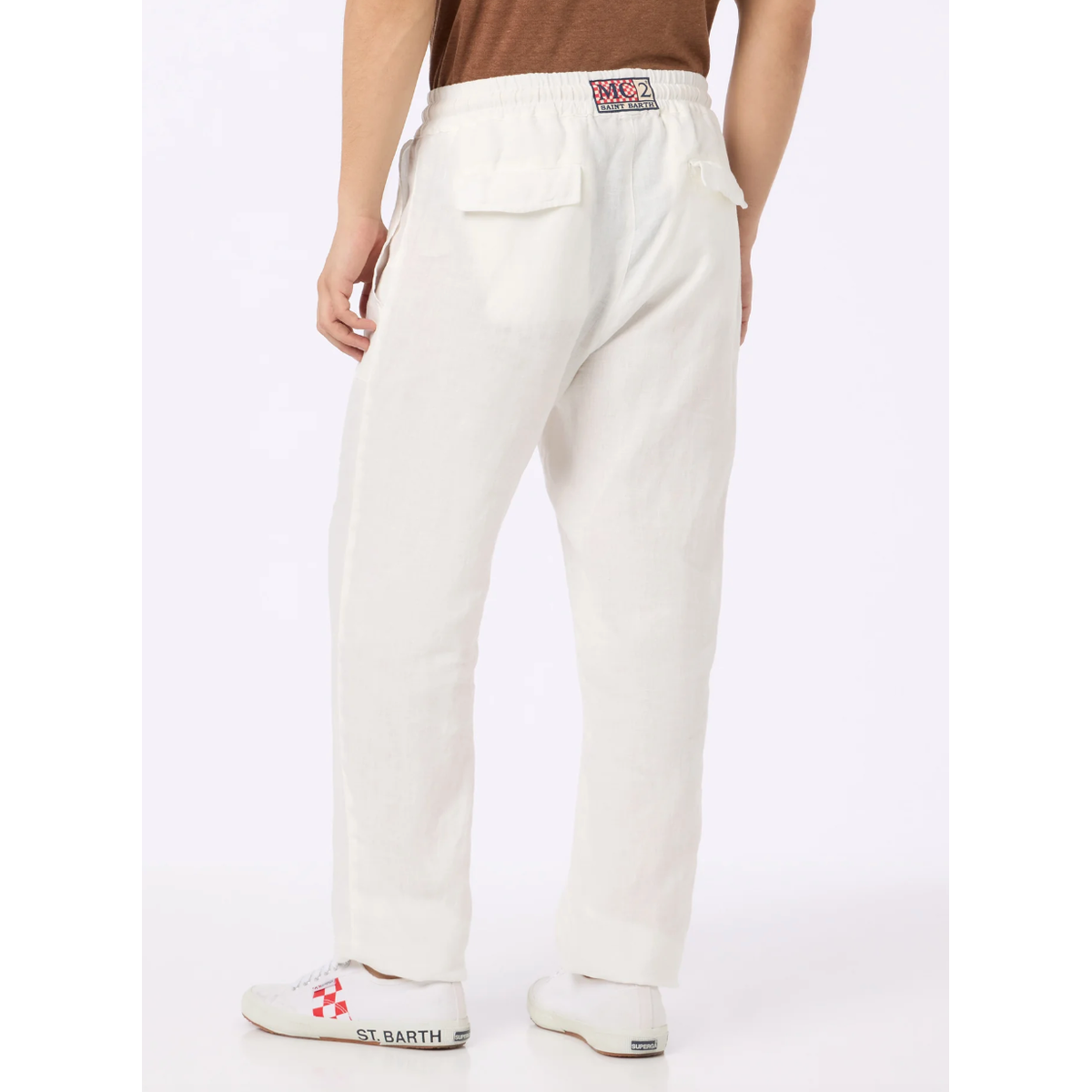 MC2 White Linen Calais Pants With Drawstring