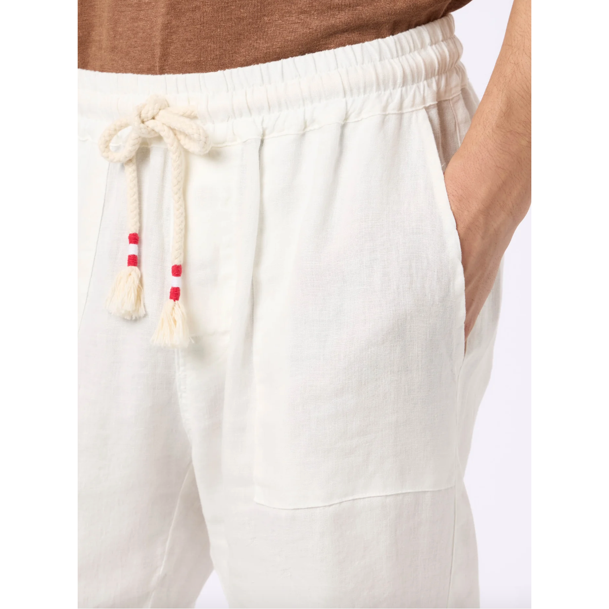 MC2 White Linen Calais Pants With Drawstring