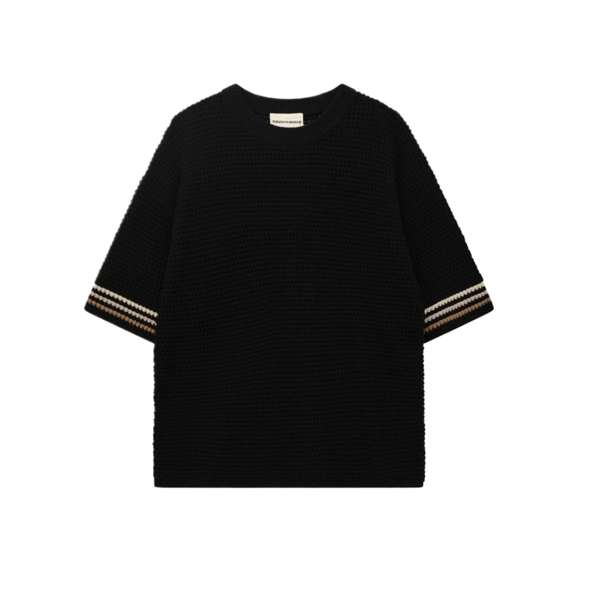 The Couture Club Stripe Crochet Knit Black T-Shirt