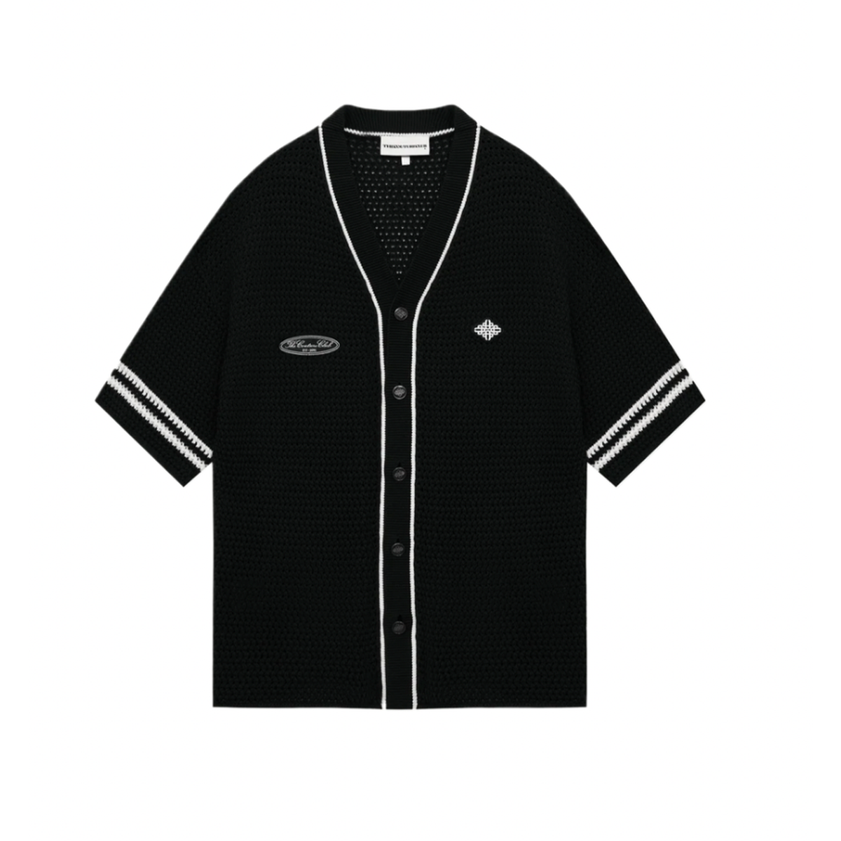 The Couture Club Crochet Knitted Black Baseball Shirth