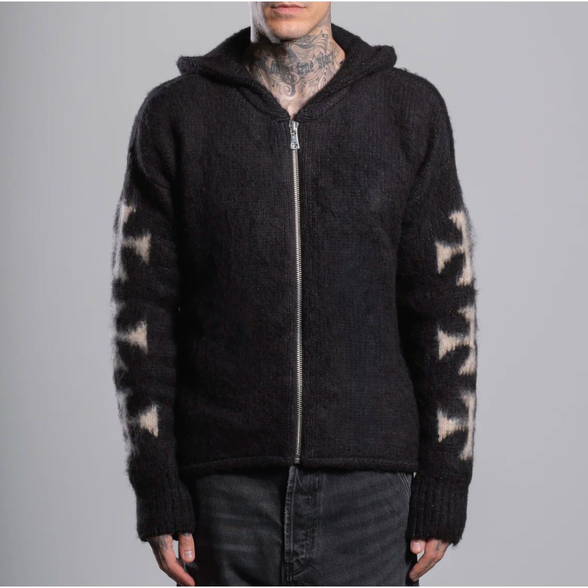 ASKYURSELF - BRUSHED CROSS ZIP KNIT HOODIE