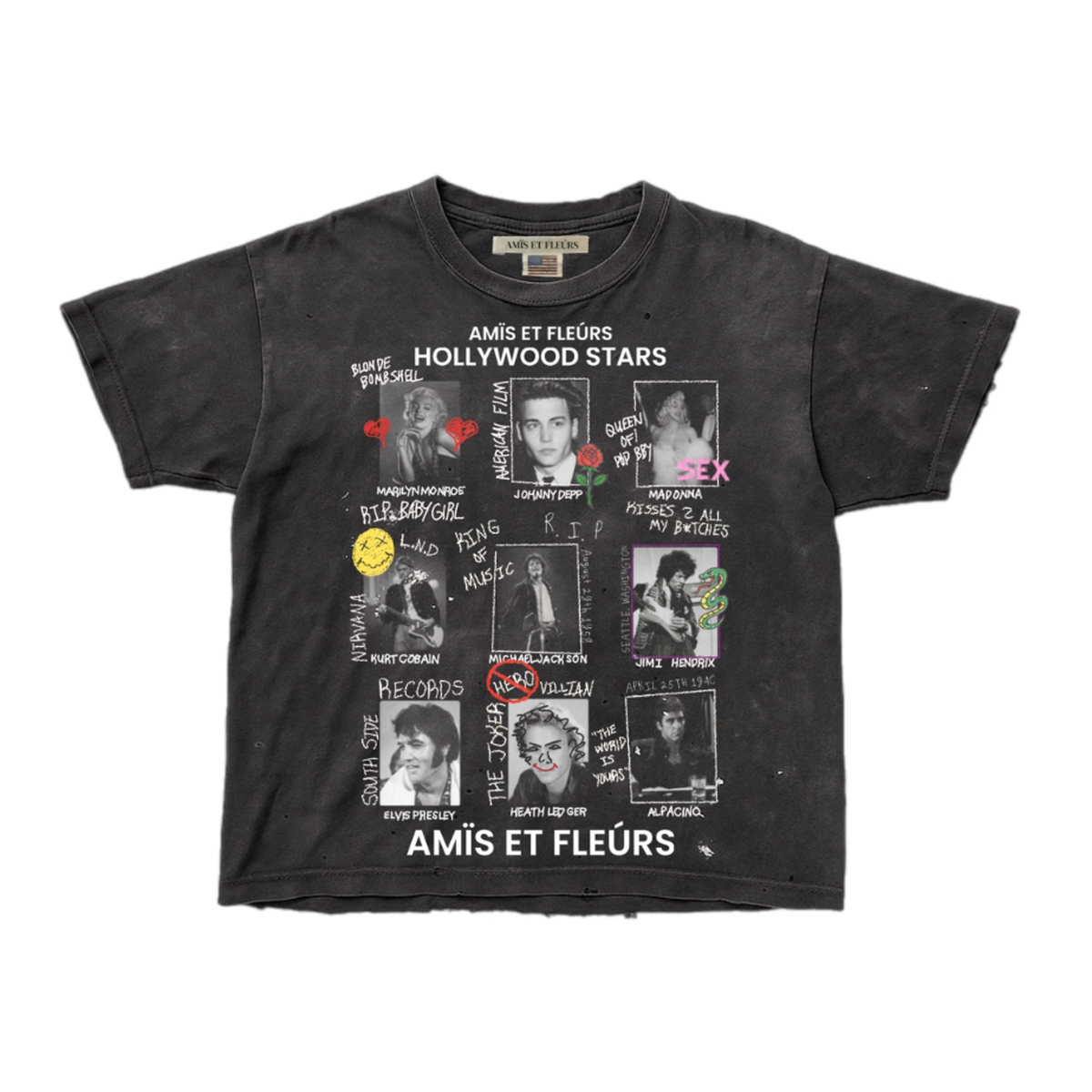Amis Et Fleurs Hollywood Stars Black T-shirt