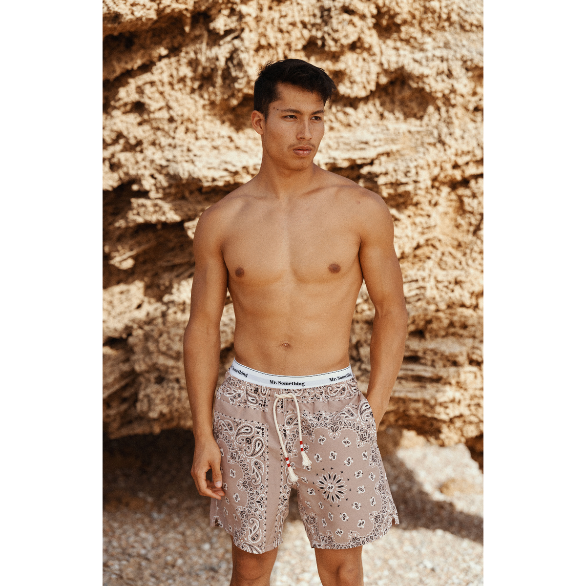 MC2 Saint Barth Caprese Swim Shorts in Beige Bandana Print