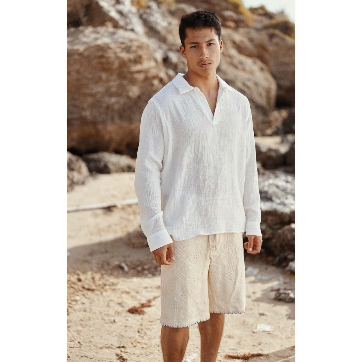 Caleb Fantaisy Beige Shorts With Fancy Details