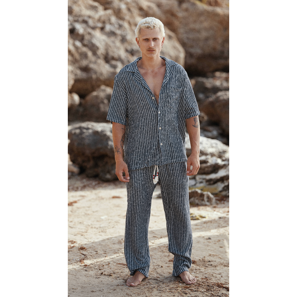 MC2 Saint Barth Kalea Crochet Polo Shirt In Blue And White Stripes