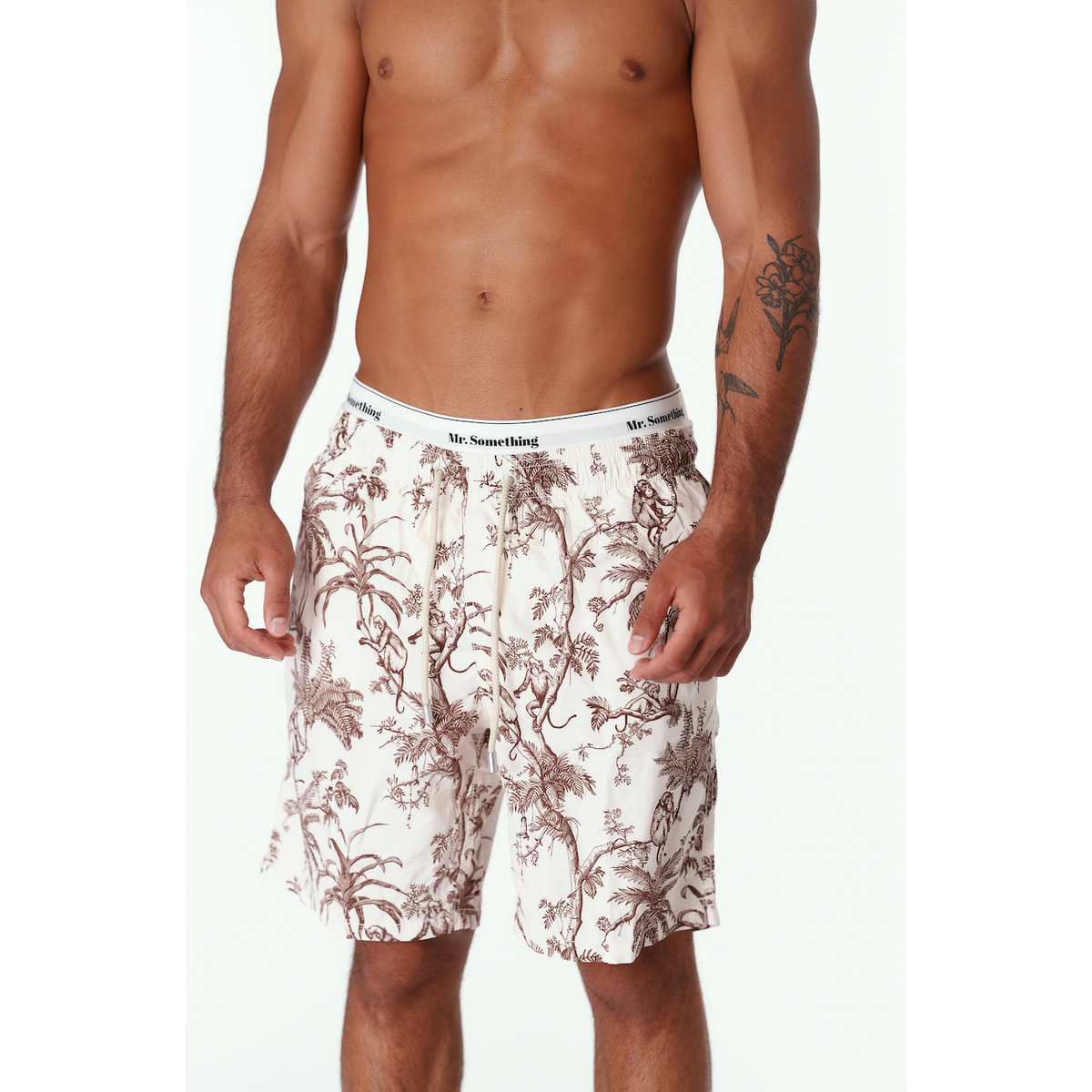 MC2 Saint Barth Gustavia Long Swim Shorts in Brown Monkey Toile Print