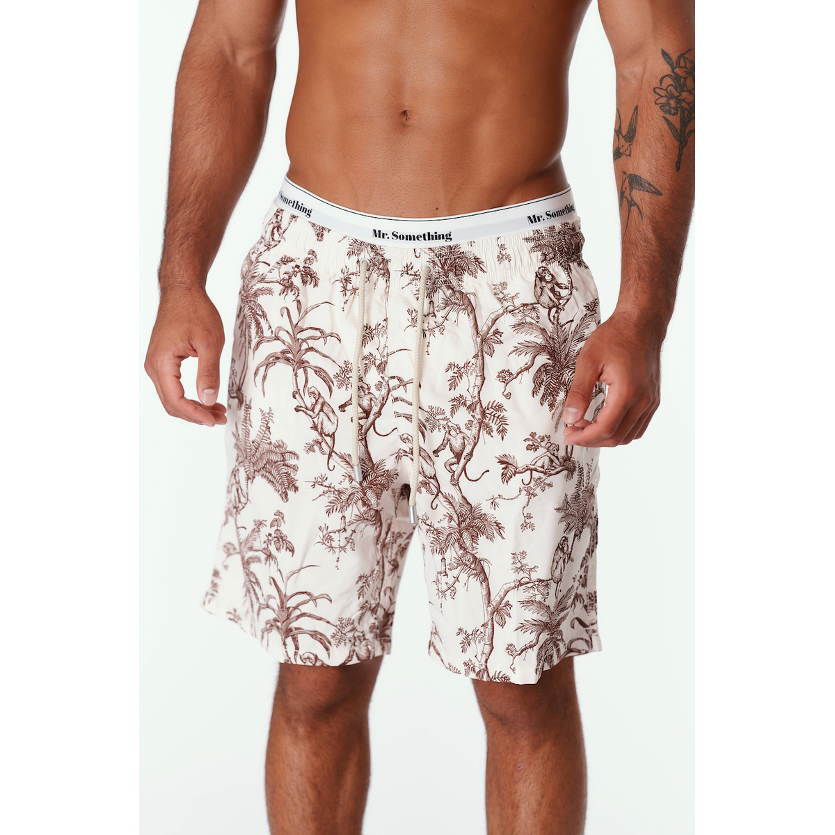 MC2 Saint Barth Gustavia Long Swim Shorts in Brown Monkey Toile Print