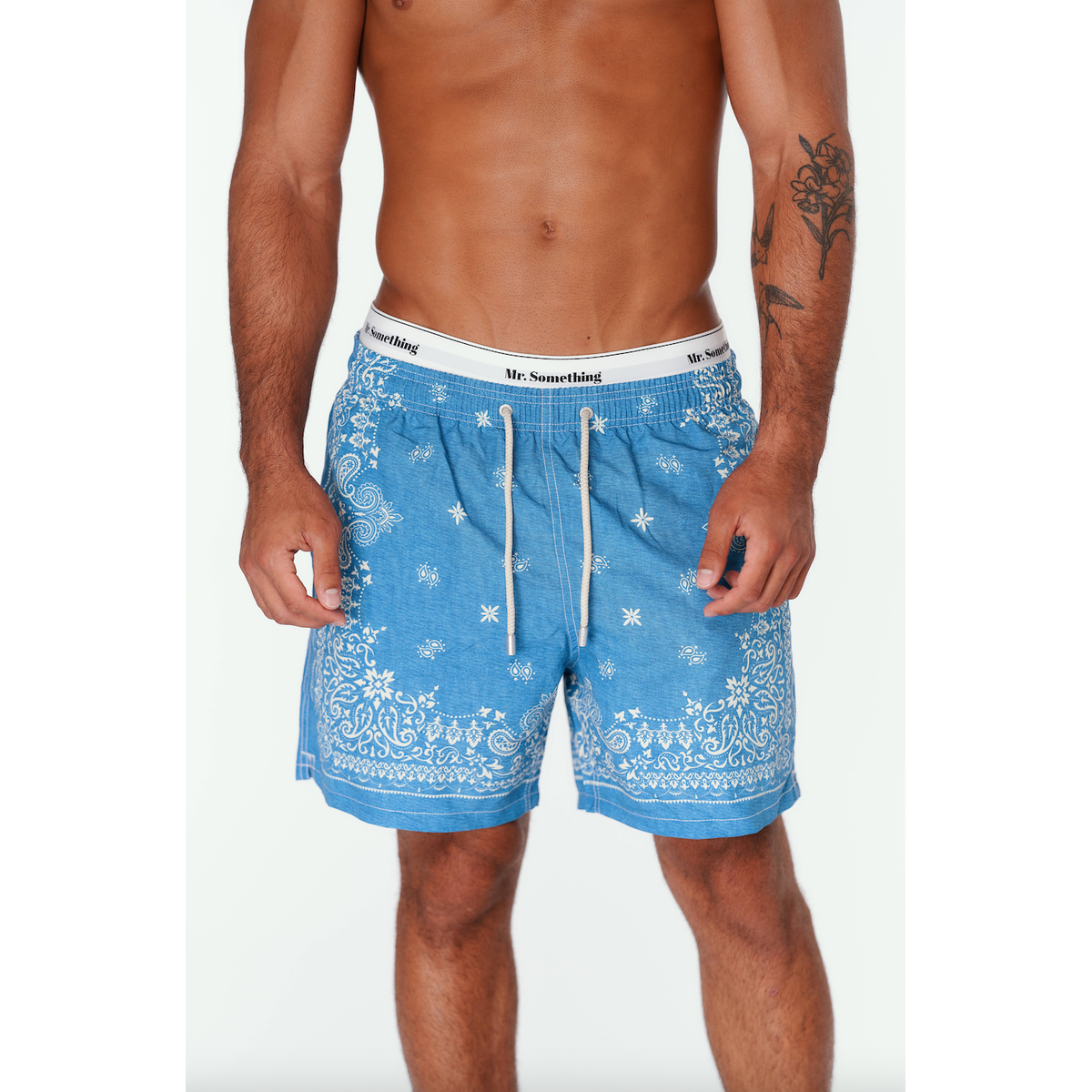 MC2 Saint Barth Gustavia Swim Shorts in Blue Denim Bandana Print Denim