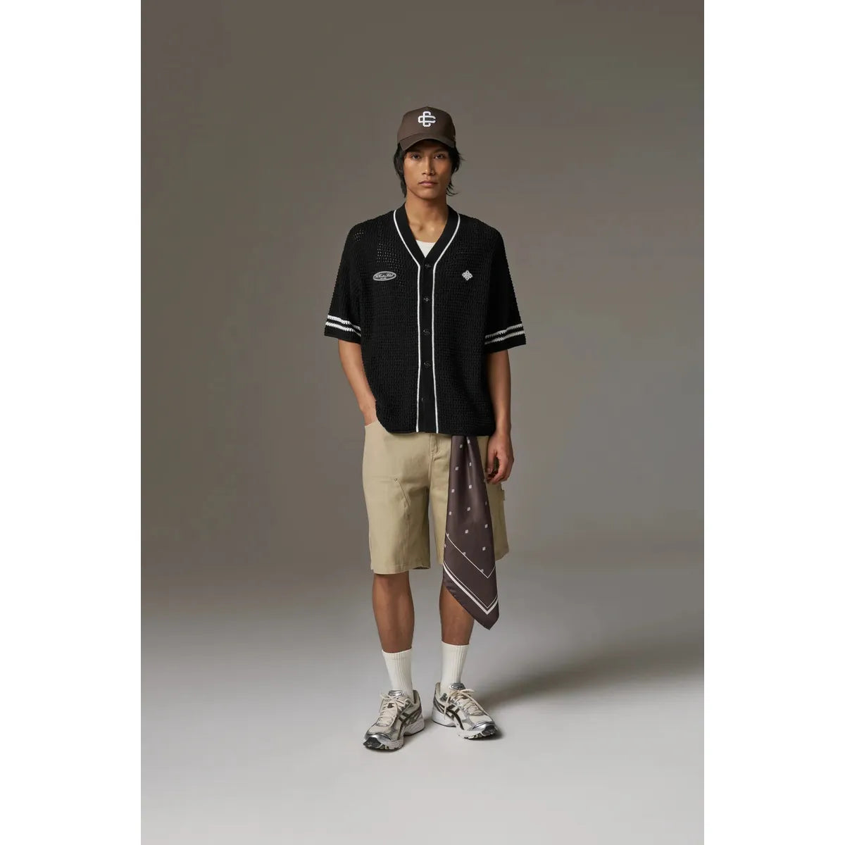 The Couture Club Crochet Knitted Black Baseball Shirth