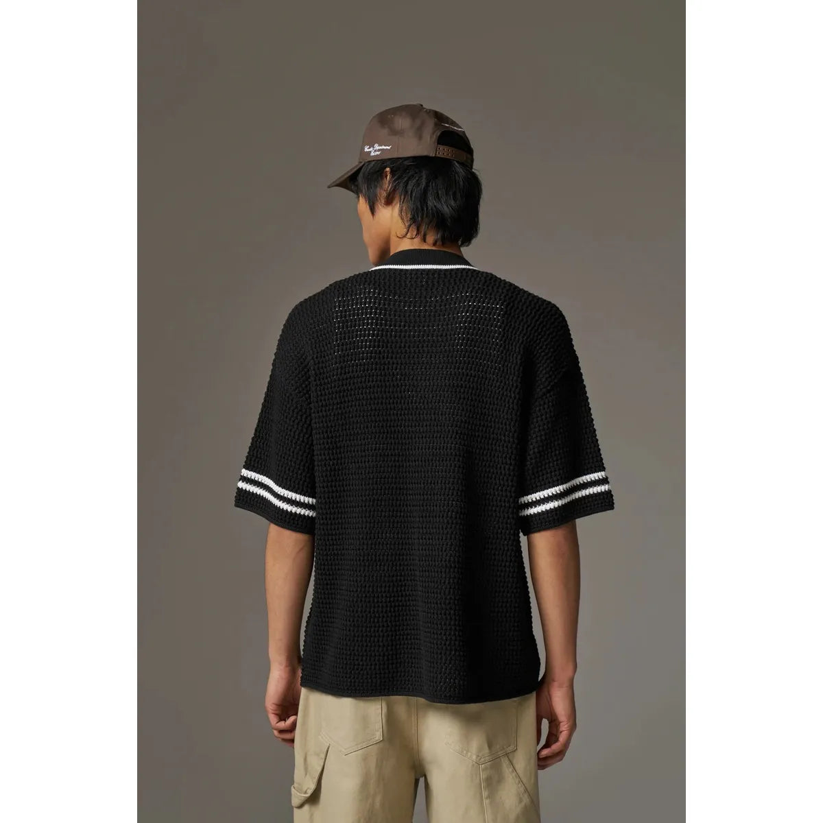 The Couture Club Crochet Knitted Black Baseball Shirth