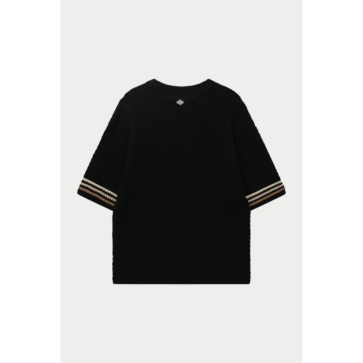 The Couture Club Stripe Crochet Knit Black T-Shirt