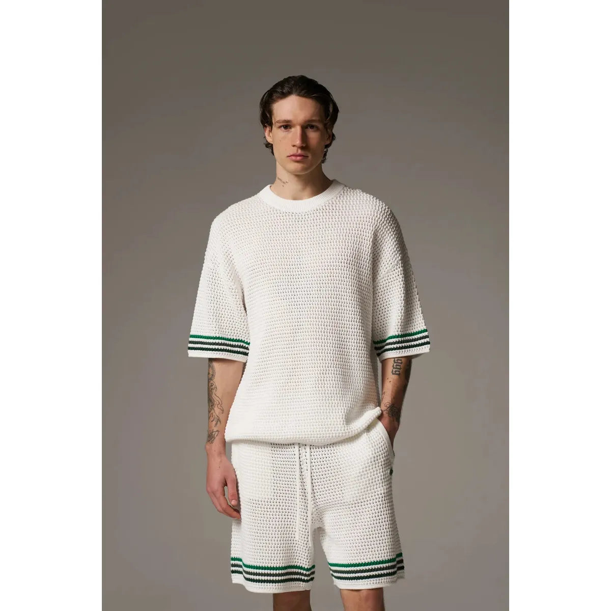 The Couture Club Stripe Crochet Knit White T-Shirt