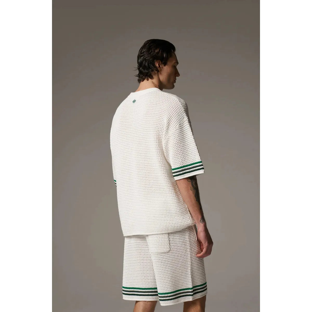 The Couture Club Stripe Crochet Knit White T-Shirt