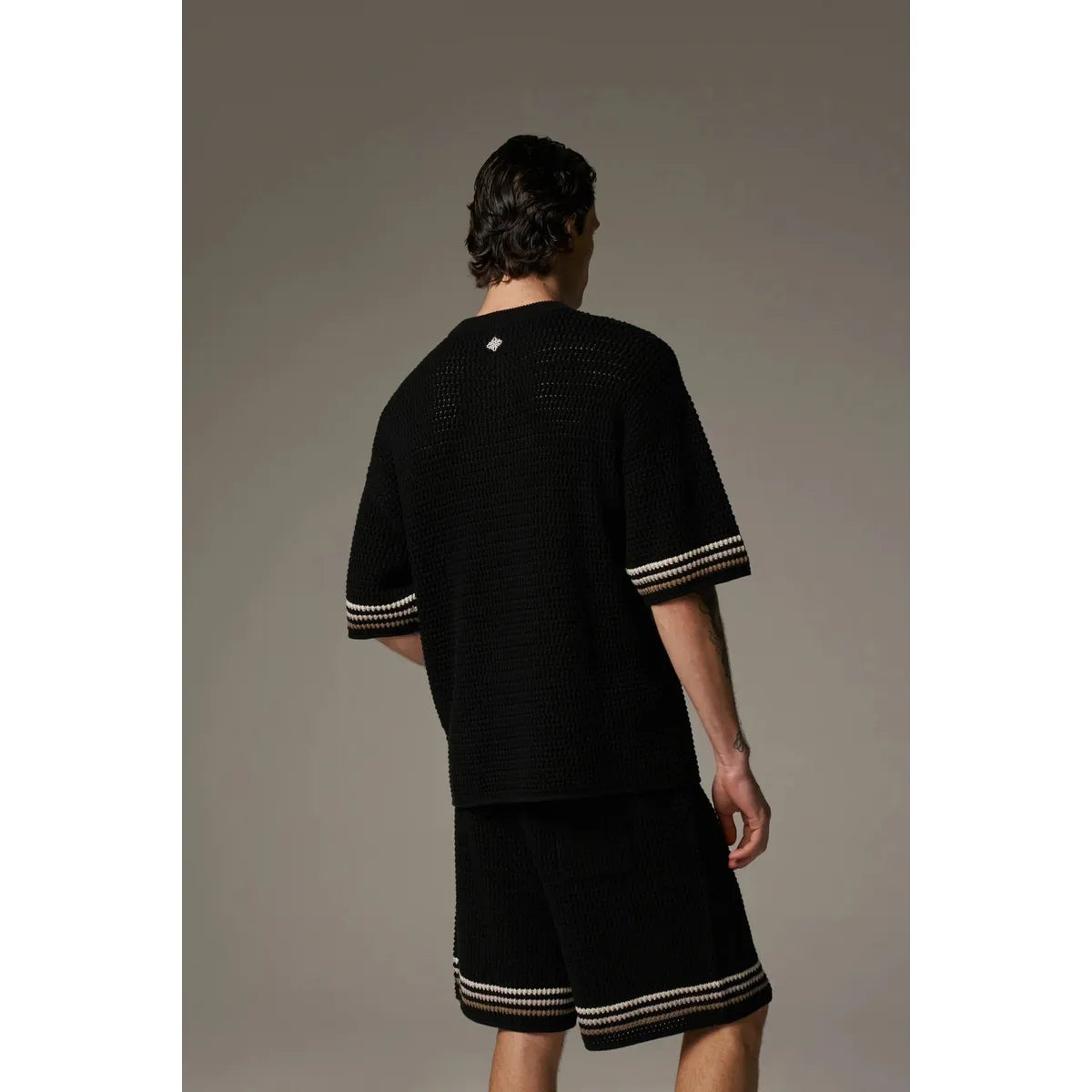 The Couture Club Stripe Crochet Knit Black T-Shirt