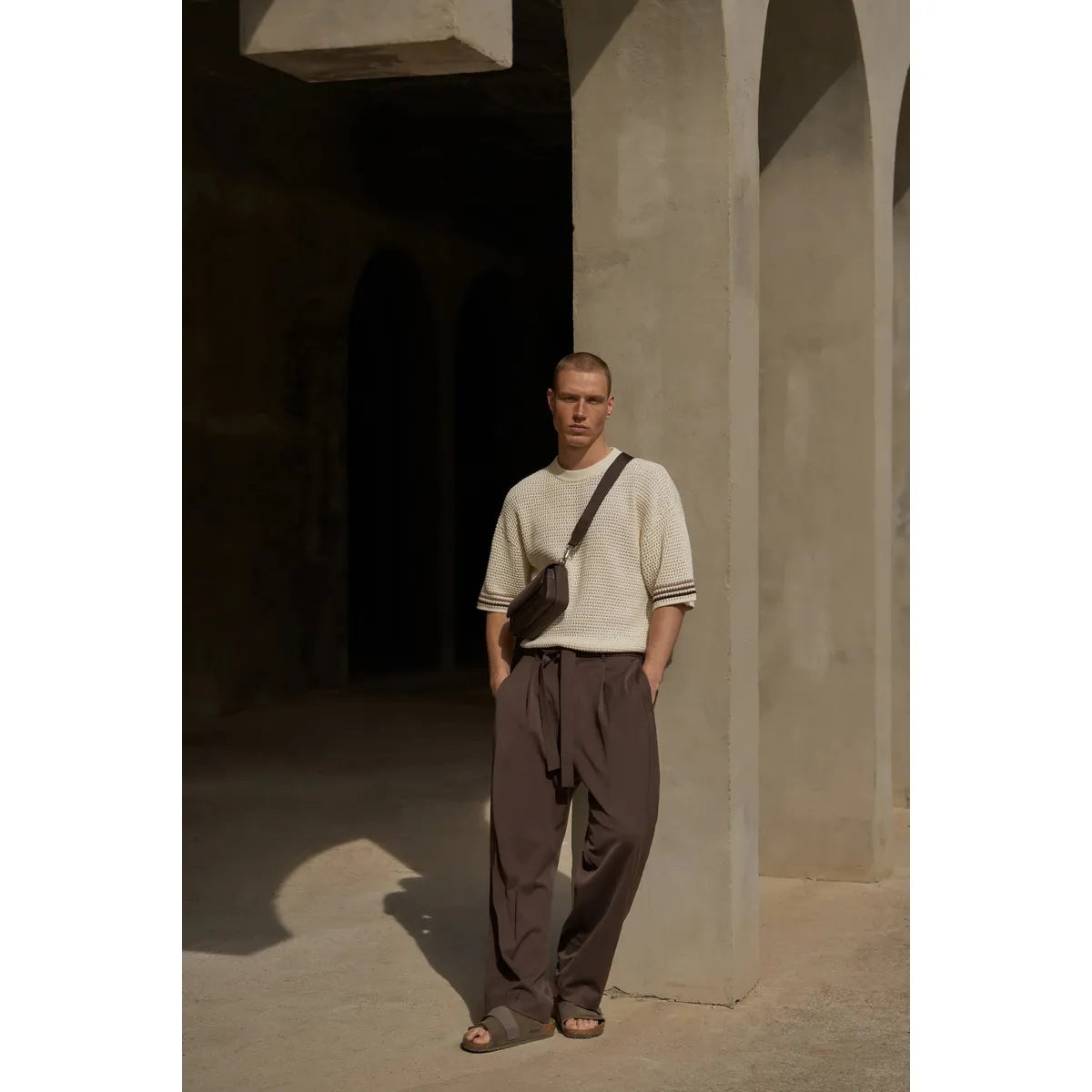 The Couture Club Stripe Crochet Knit Off-White T-Shirt