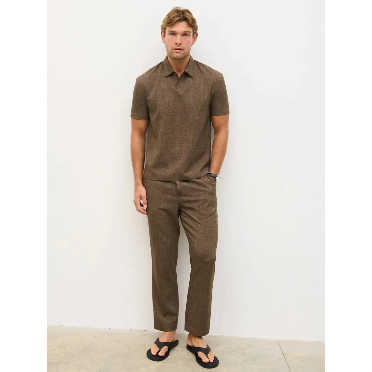 NOBL Thorley Textured Drawstring Trousers Brown