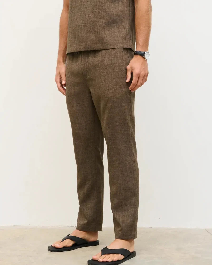 NOBL Thorley Textured Drawstring Trousers in Brown