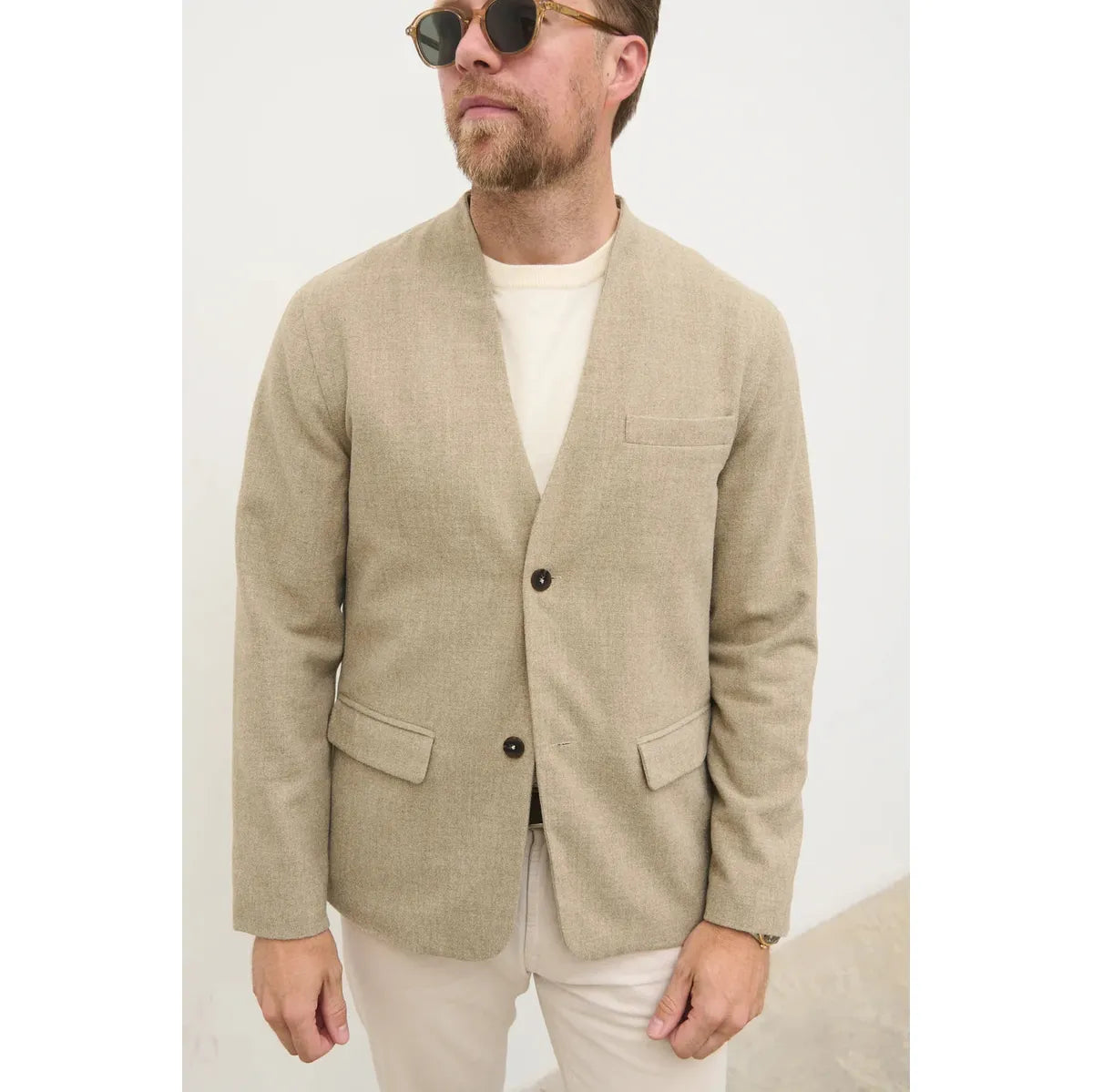 NOBL Toby Collarless Jacket Beige
