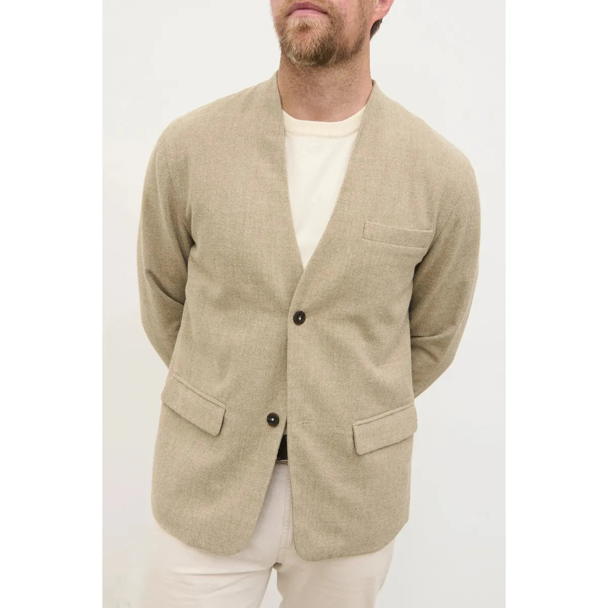 NOBL Toby Collarless Jacket Beige