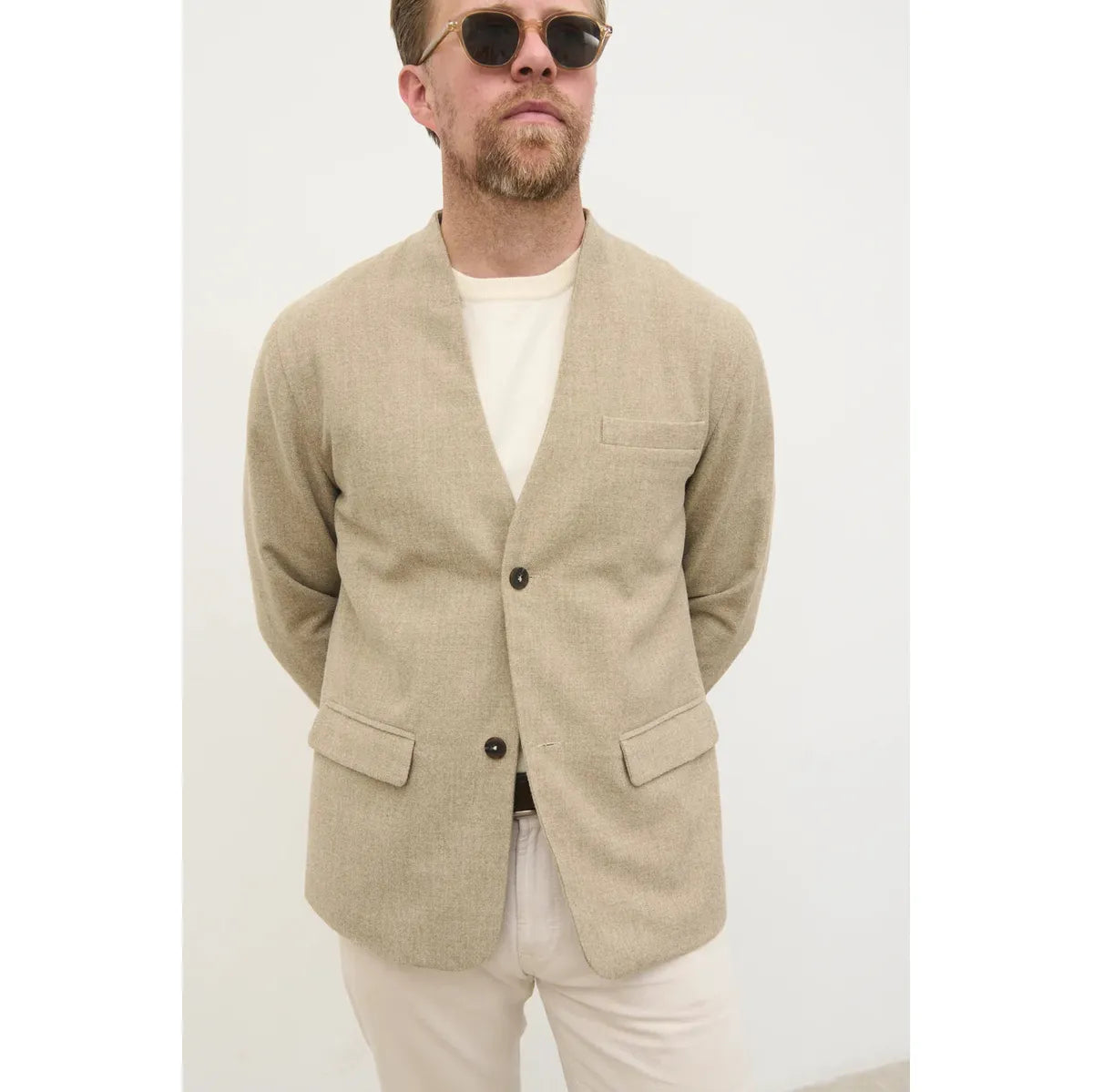 NOBL Toby Collarless Jacket Beige