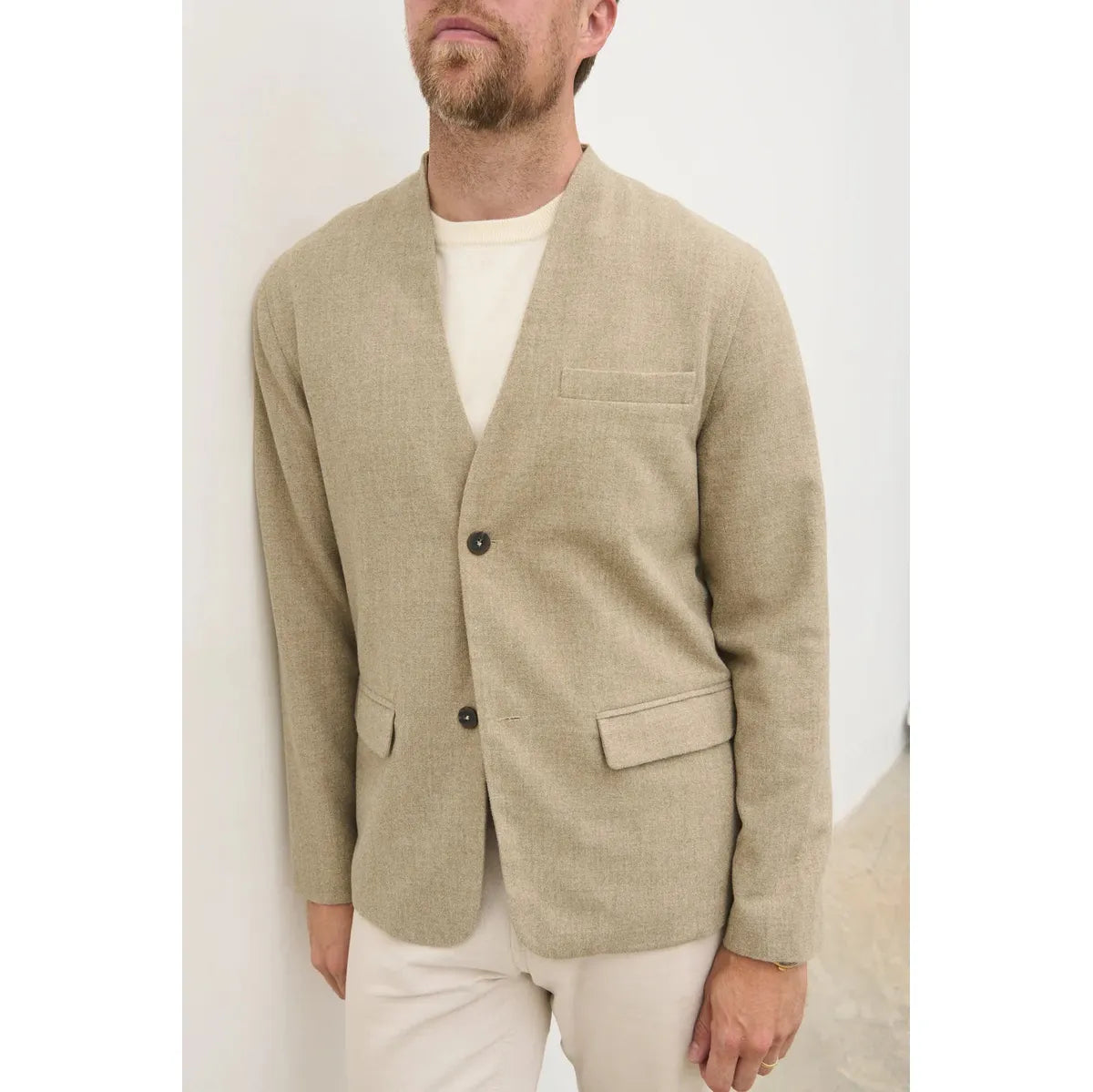 NOBL Toby Collarless Jacket Beige
