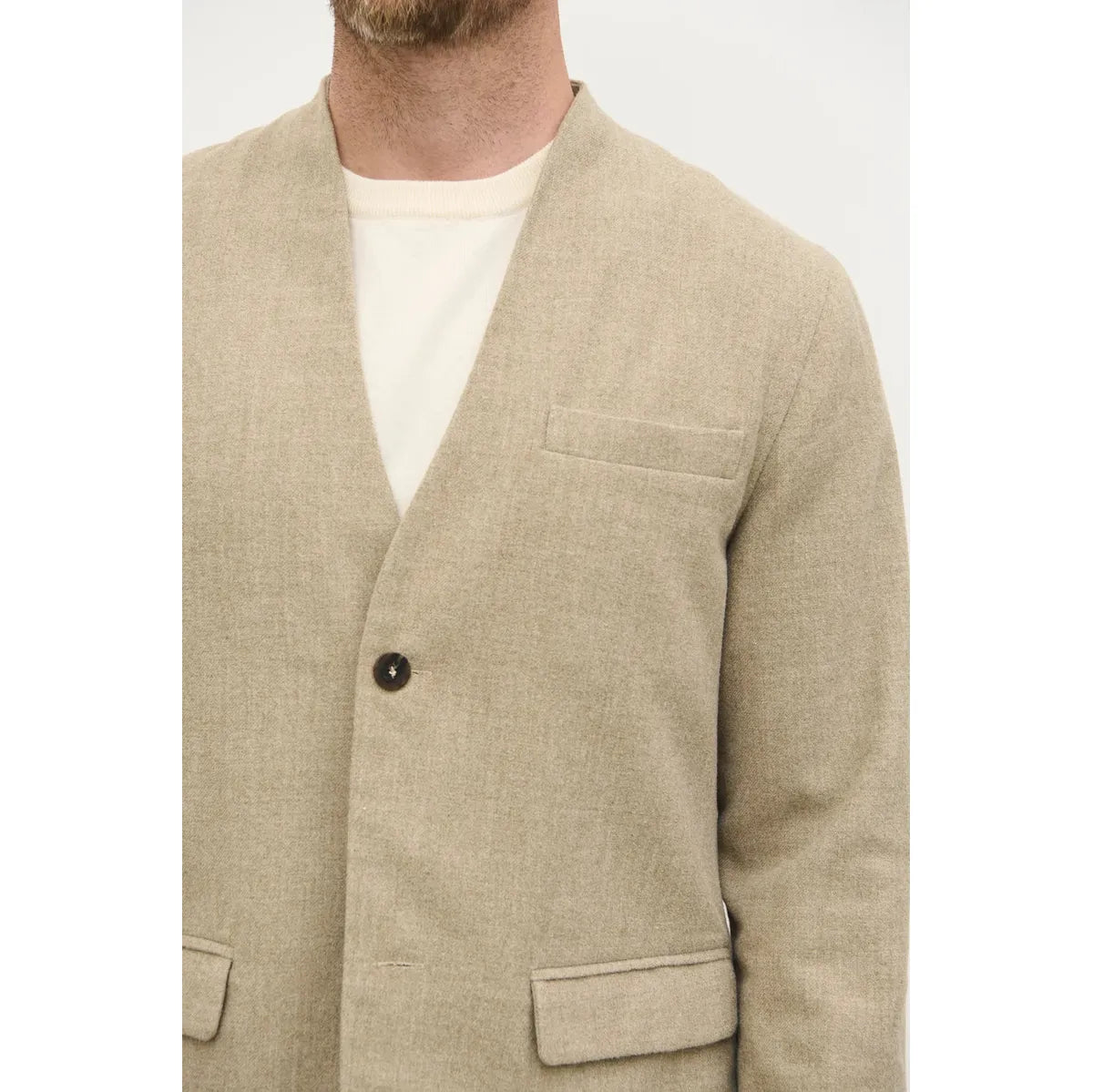 NOBL Toby Collarless Jacket Beige