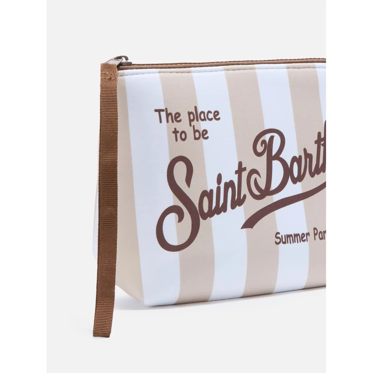 MC2 Saint Barth Aline scuba pouch with wide beige stripes