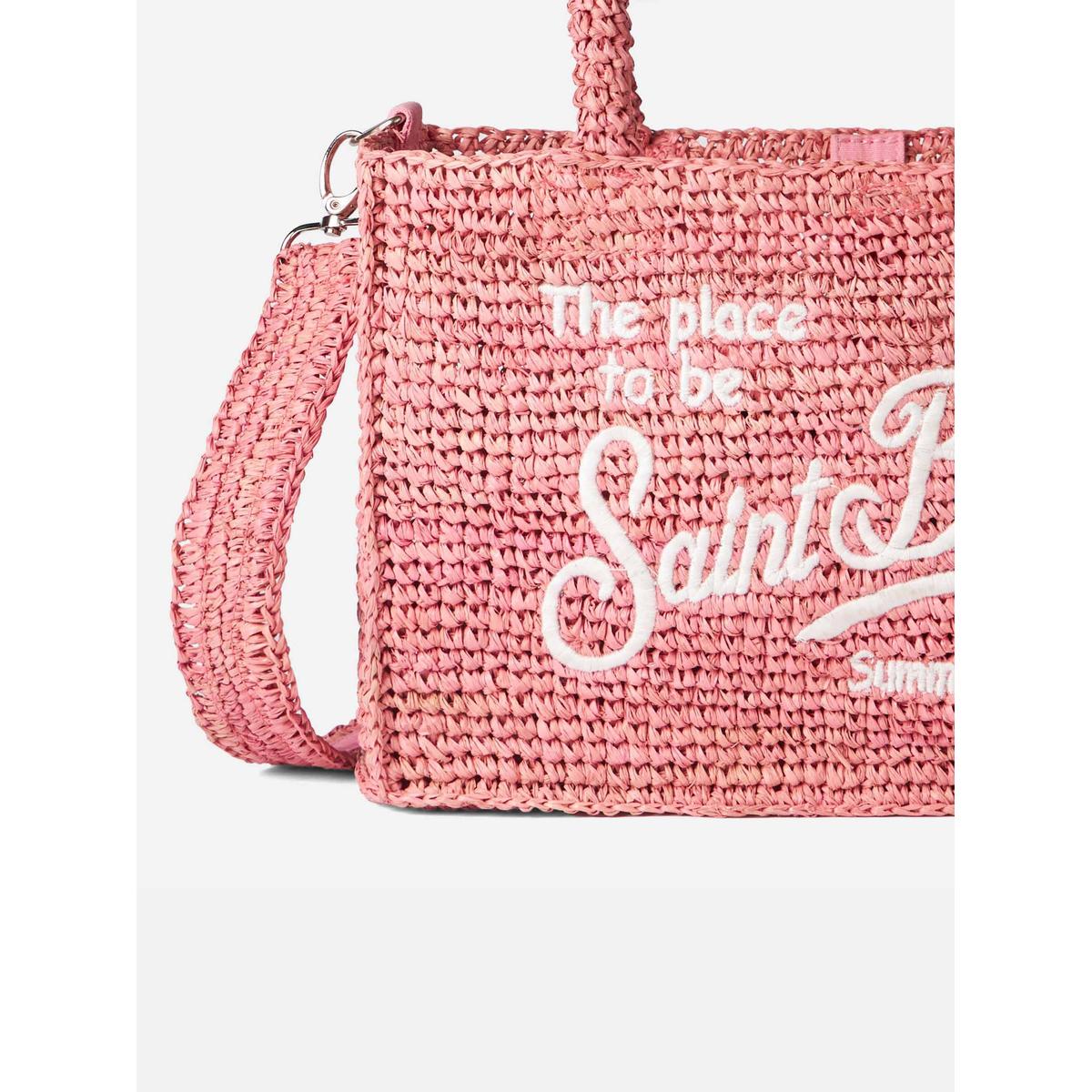 MC2 Saint Barth Colette pink raffia handbag with Saint Barth embroidery