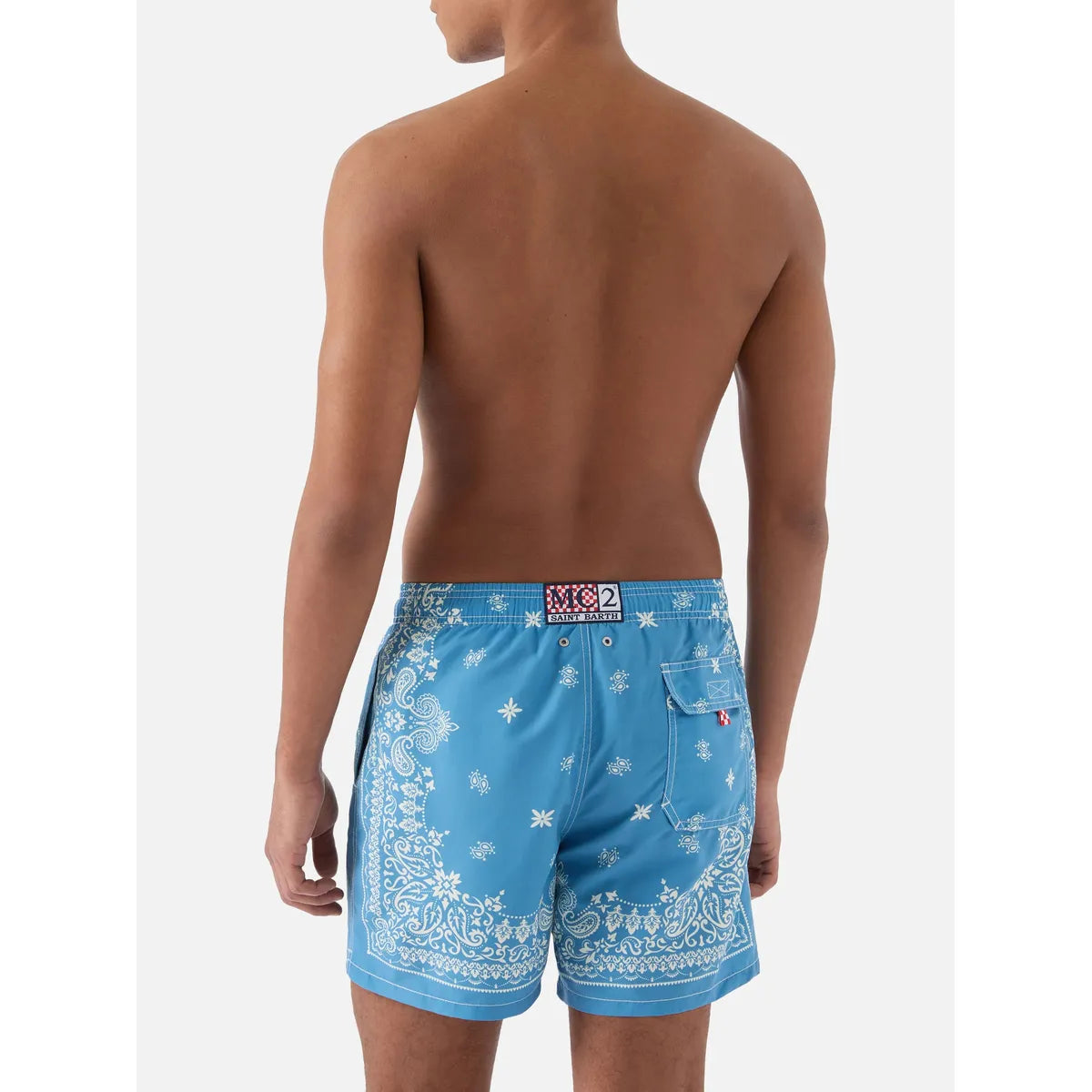 MC2 Saint Barth Gustavia light blue swim shorts with bandana print