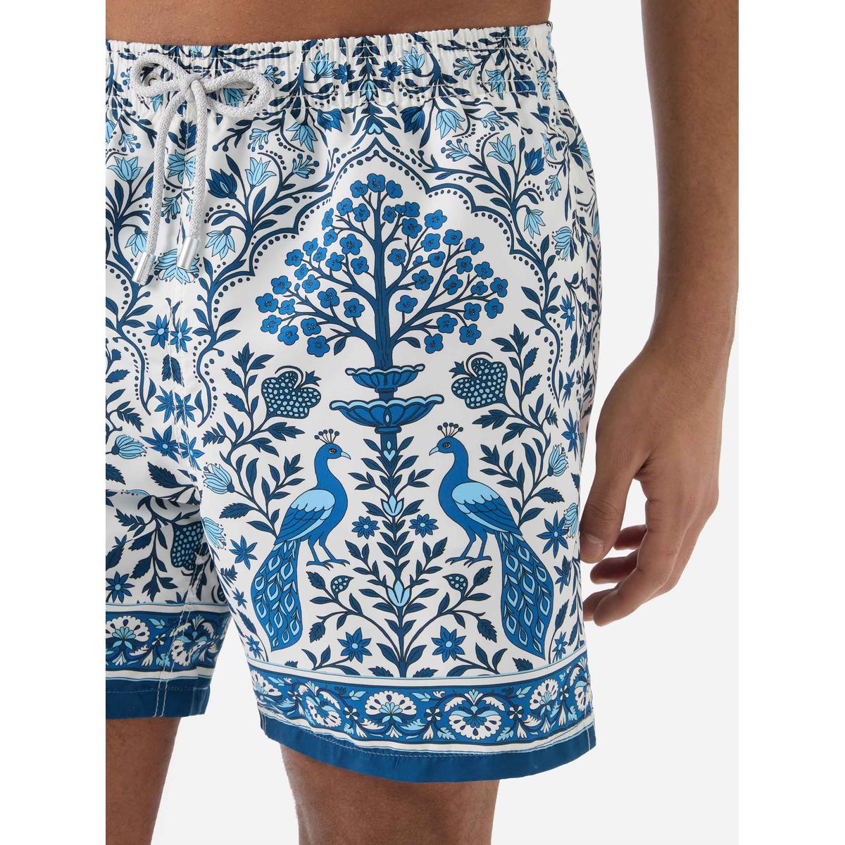 MC2 Saint Barth Gustavia white swim shorts with contrasting peacock print