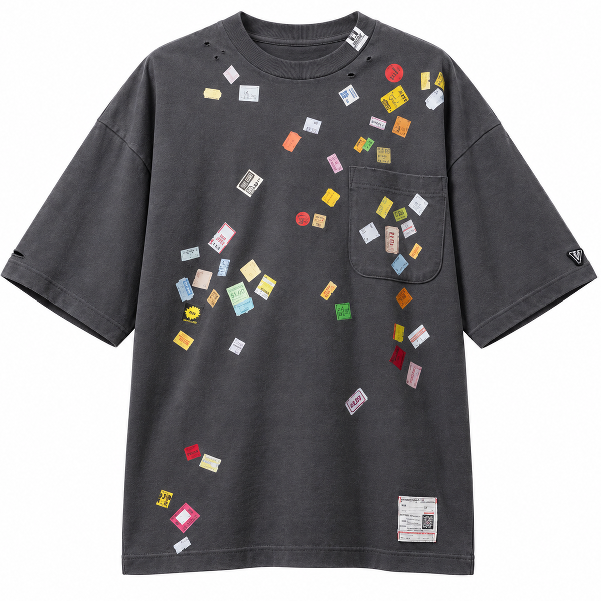 Maison Mihara Price Tag Sticker Printed T-Shirt in Black