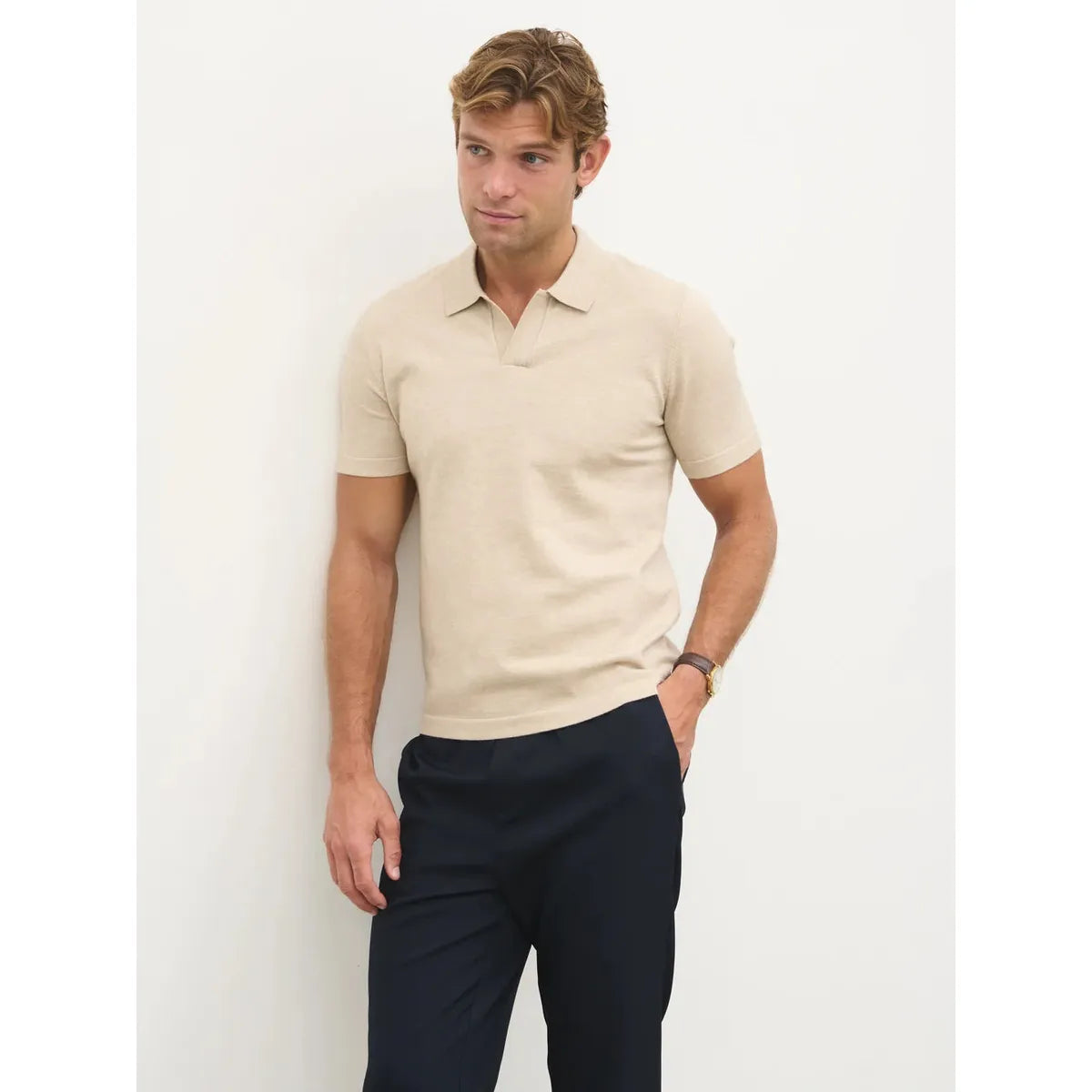 NOBL West Knit Polo Top Beige