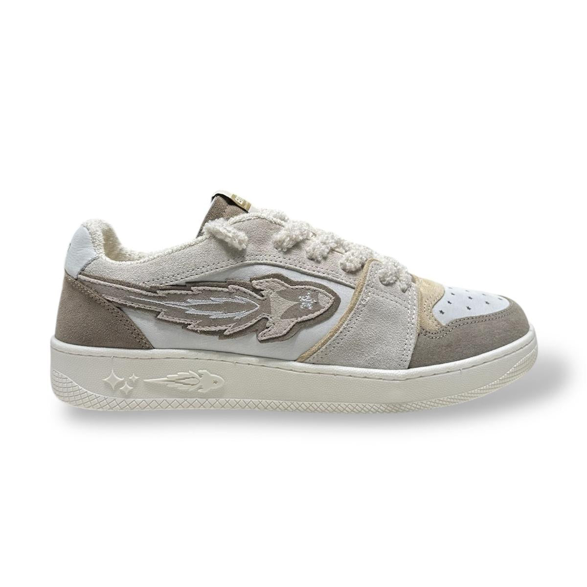 Enterprise Japan X Mr Something EGG Rocket Sneakers In Marble/Ecru/Bianco Suede and Nubuck