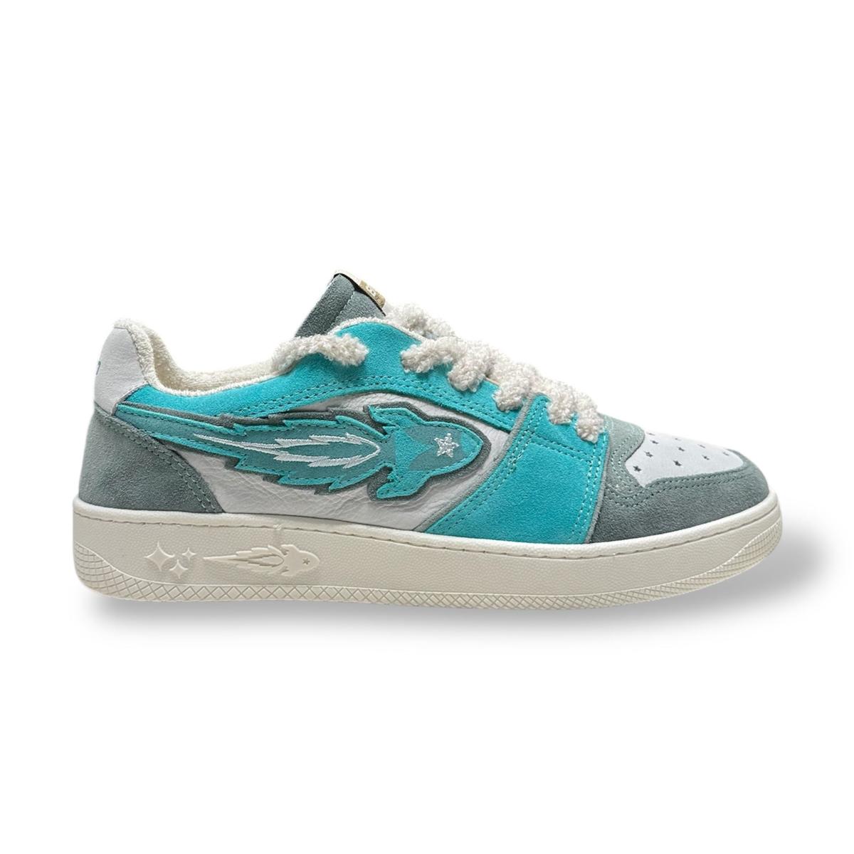 Enterprise Japan X Mr Something EGG Rocket Sneakers In Menta/Sky/Bianco Suede and Nubuck
