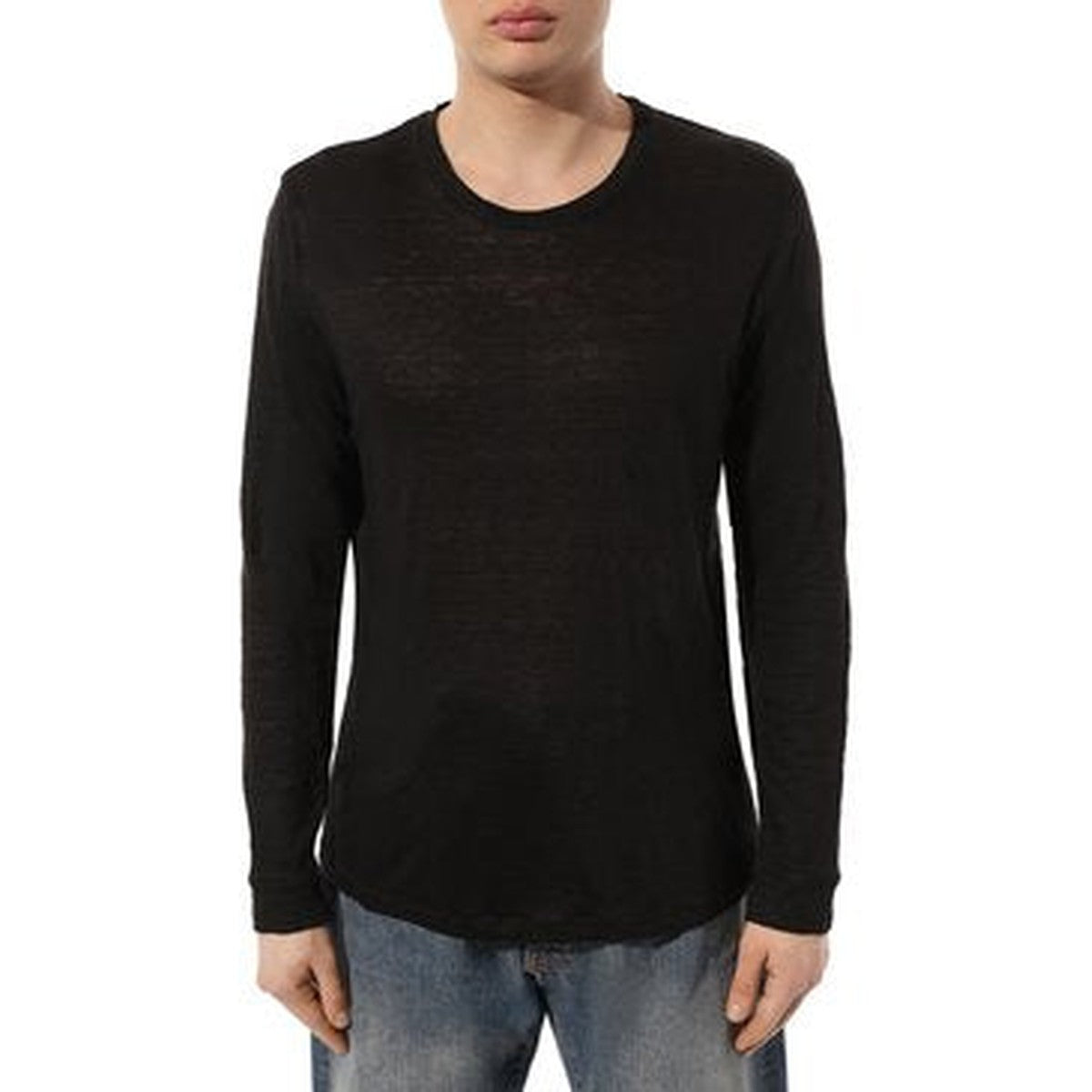 120%Lino Black solid linen long sleeve T-Shirt