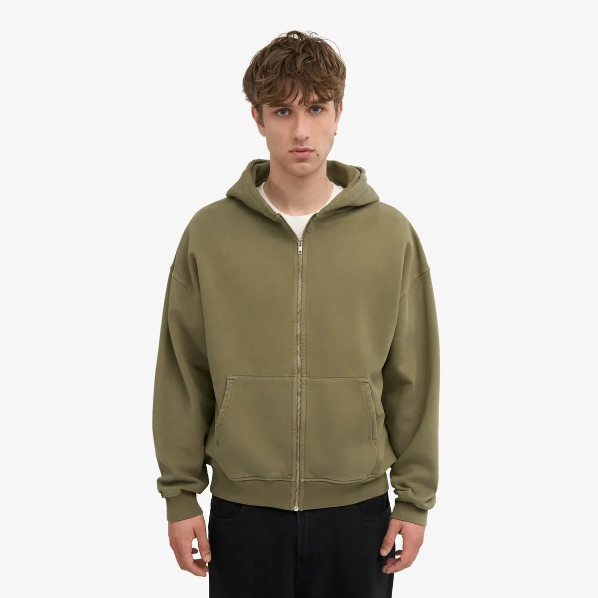 Colorful Standard Organic Oversized Zip Hoodie in Dusty Olive