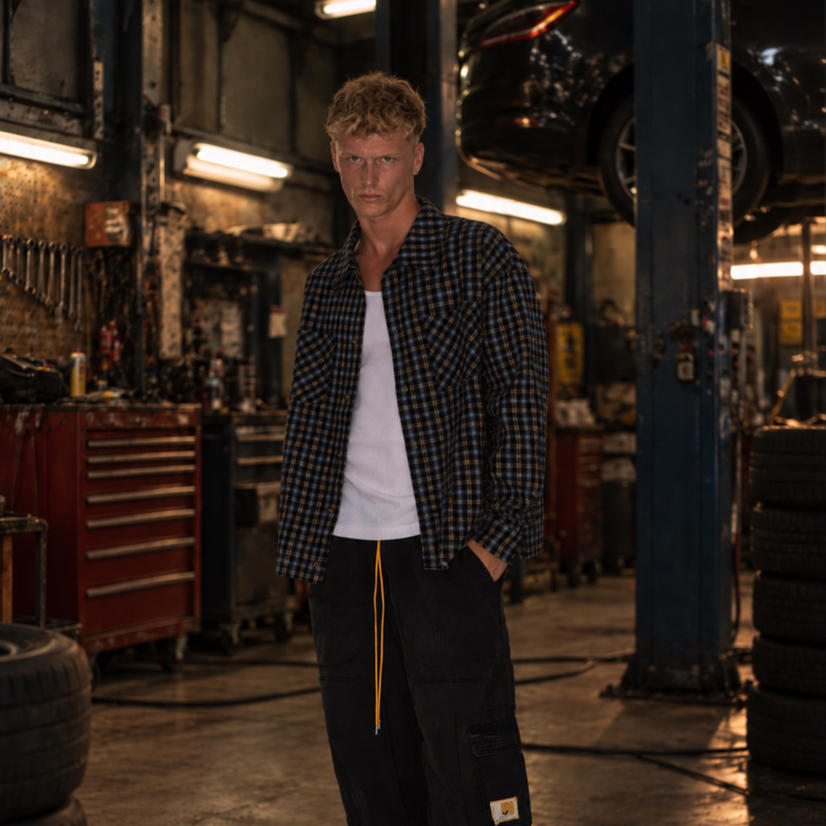 Diet Starts Monday Crinkled Flannel Navy/Tan – Mr.Something campaign