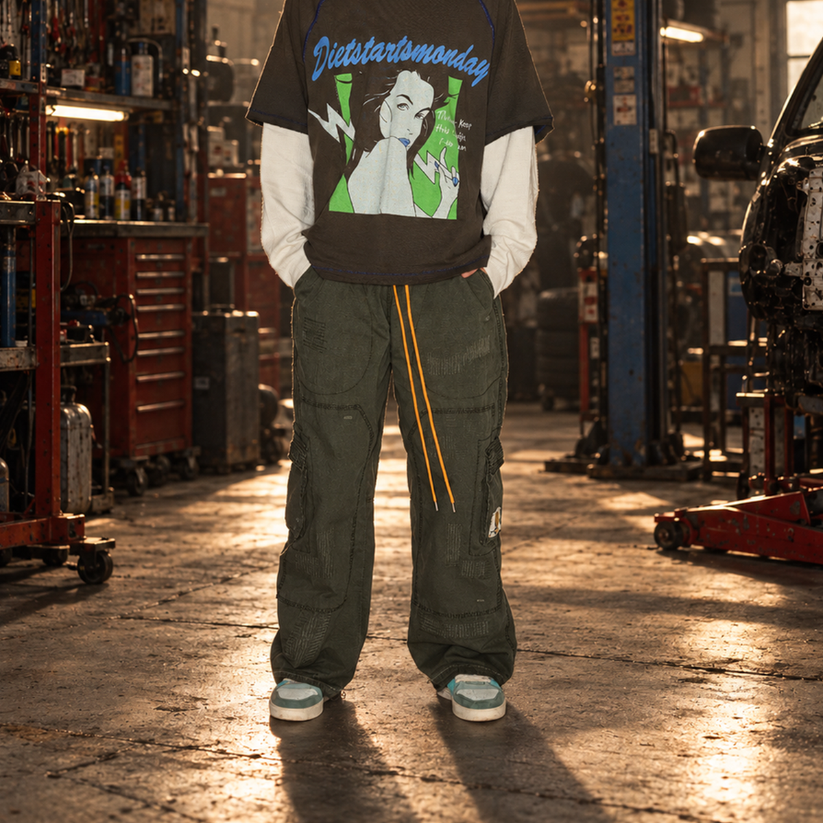 Diet Starts Monday Repair Cargo Pants Olive – Mr.Something campaign