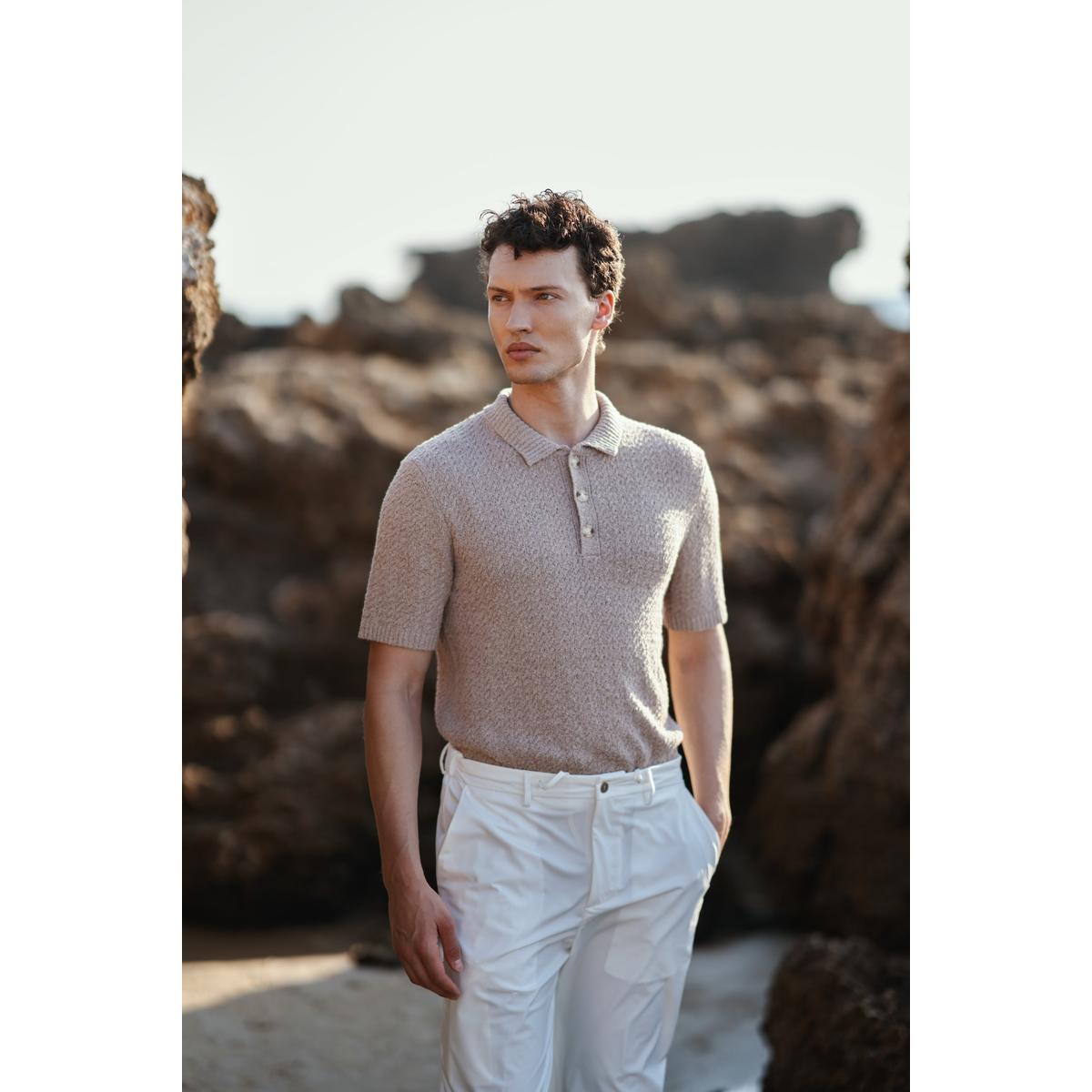 NOBL Leonardo Textured Knit Polo Taupe – Mr.something campaign