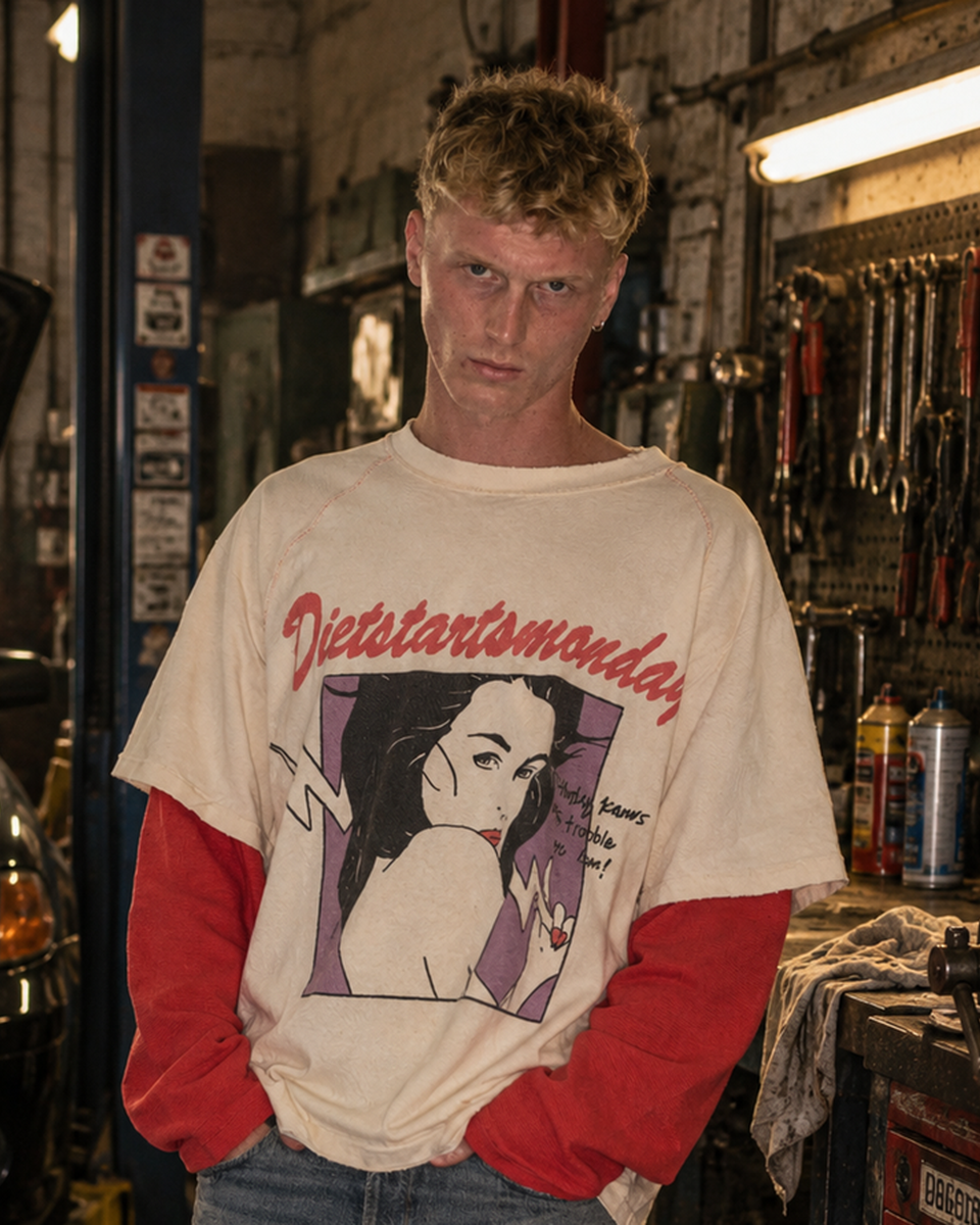 Diet Starts Monday Double Layer Trouble Tee White/Red – Mr.Something campaign