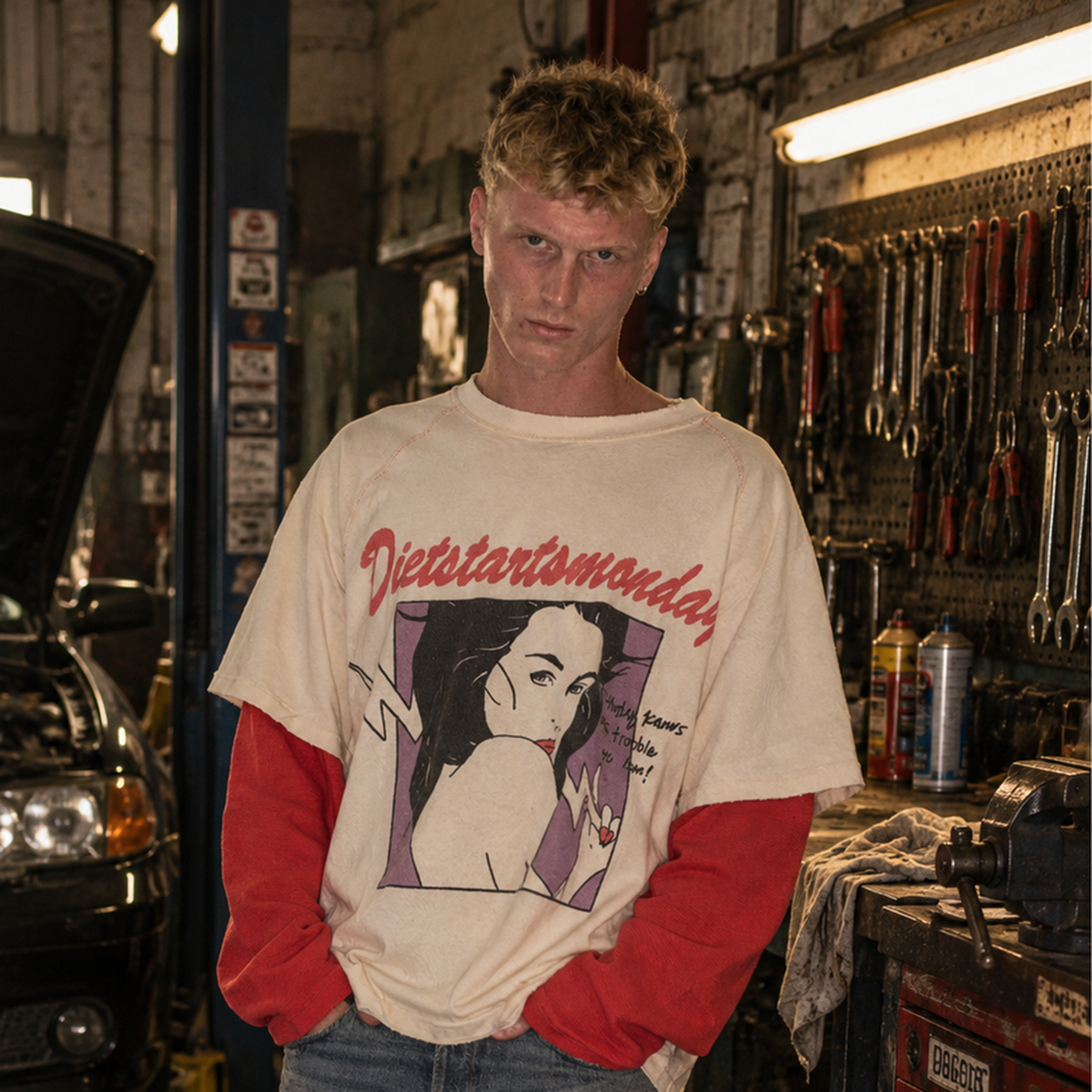 Diet Starts Monday Double Layer Trouble Tee White/Red – Mr.Something campaign