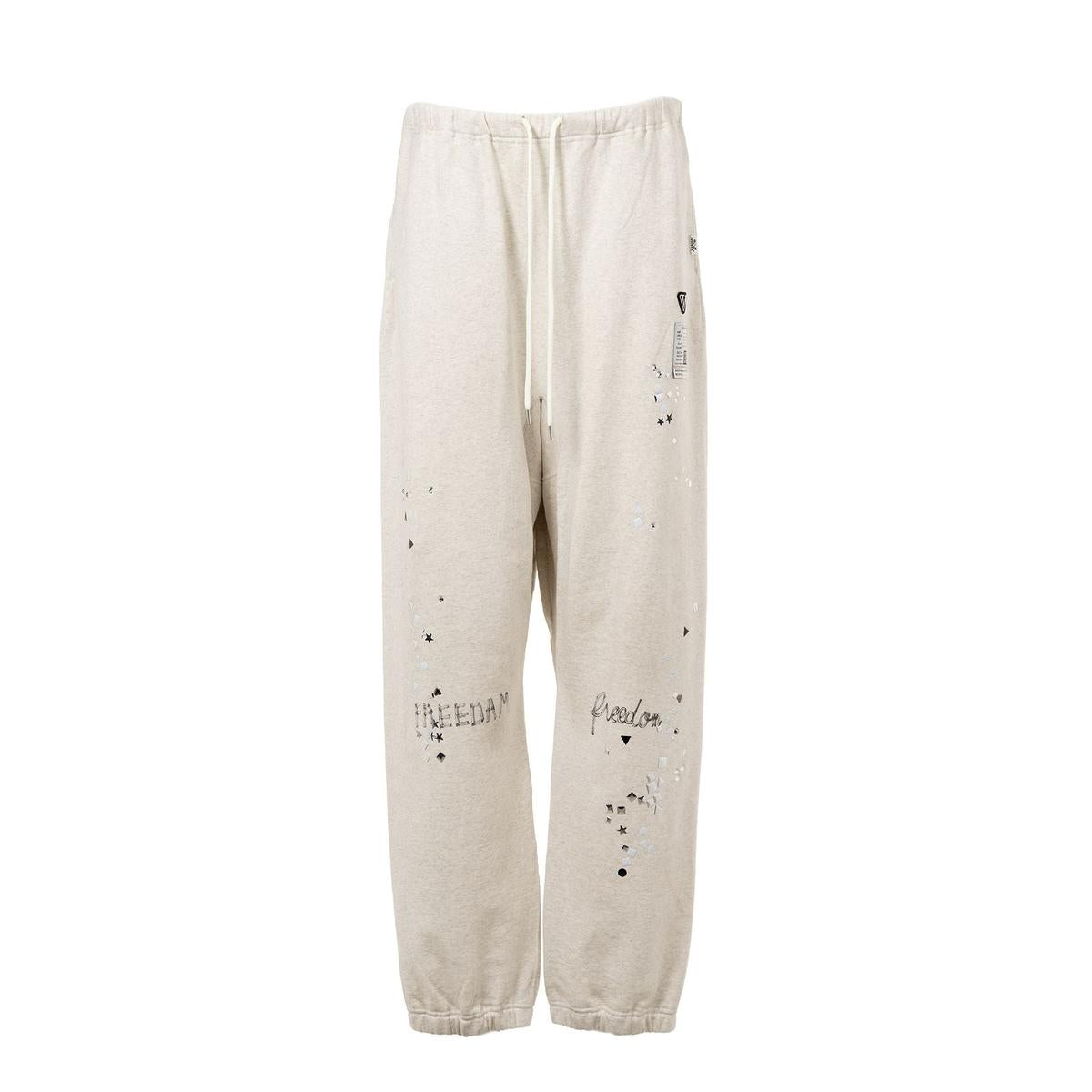 Maison Mihara Embellished Distressed White Sweat Pants
