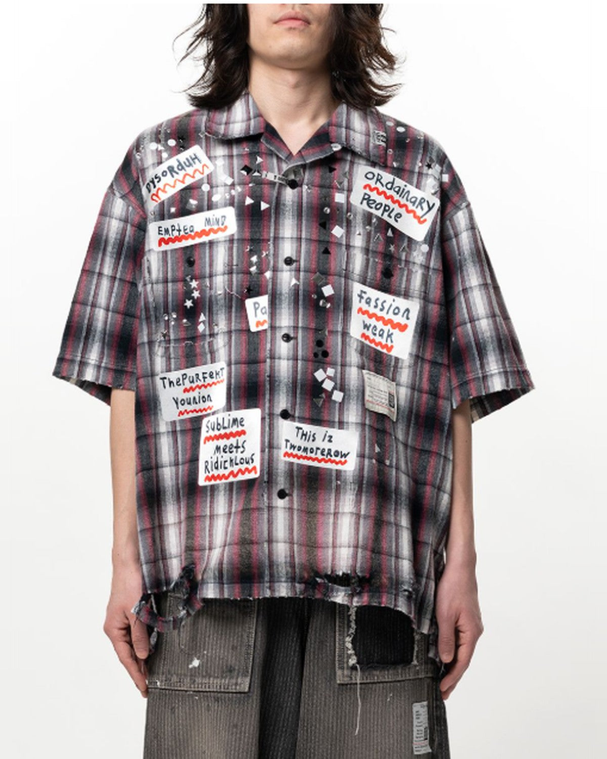 Maison Mihara Yasuhiro Sticker Short Sleeve Check Shirt